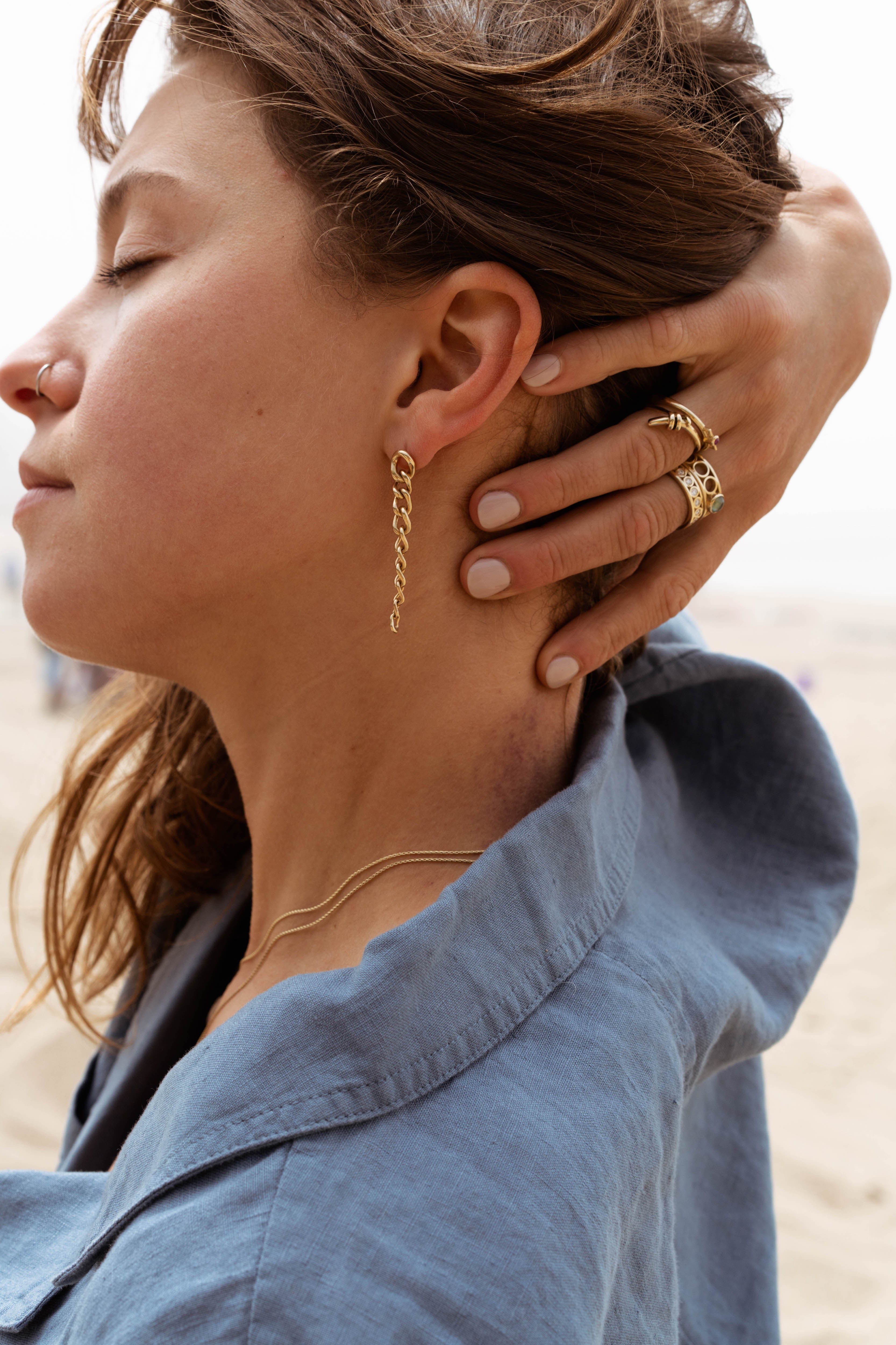 Artisan Curb Chain Earrings - Gold on model