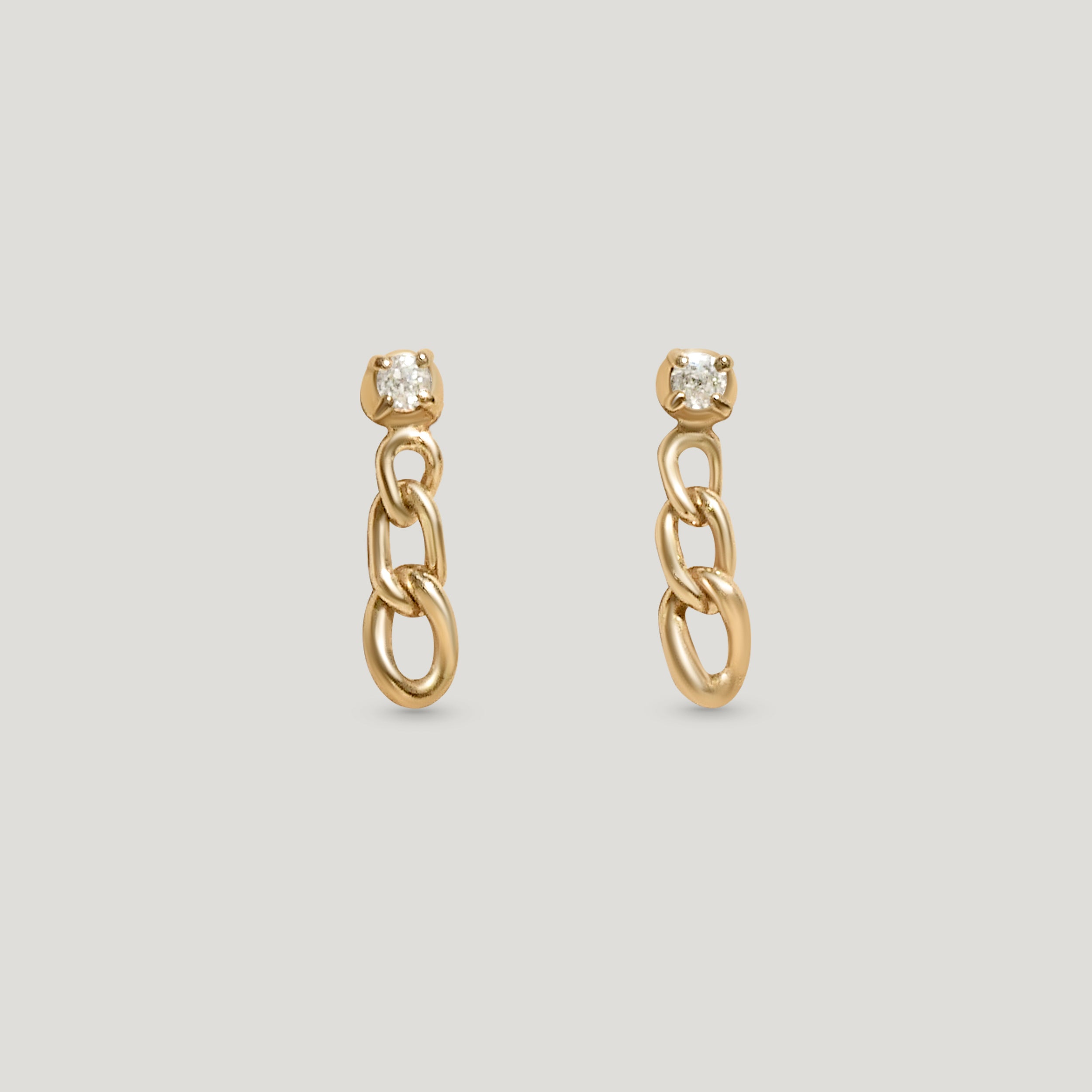 Diamond Short Artisan Curb Chain Earrings - Gold