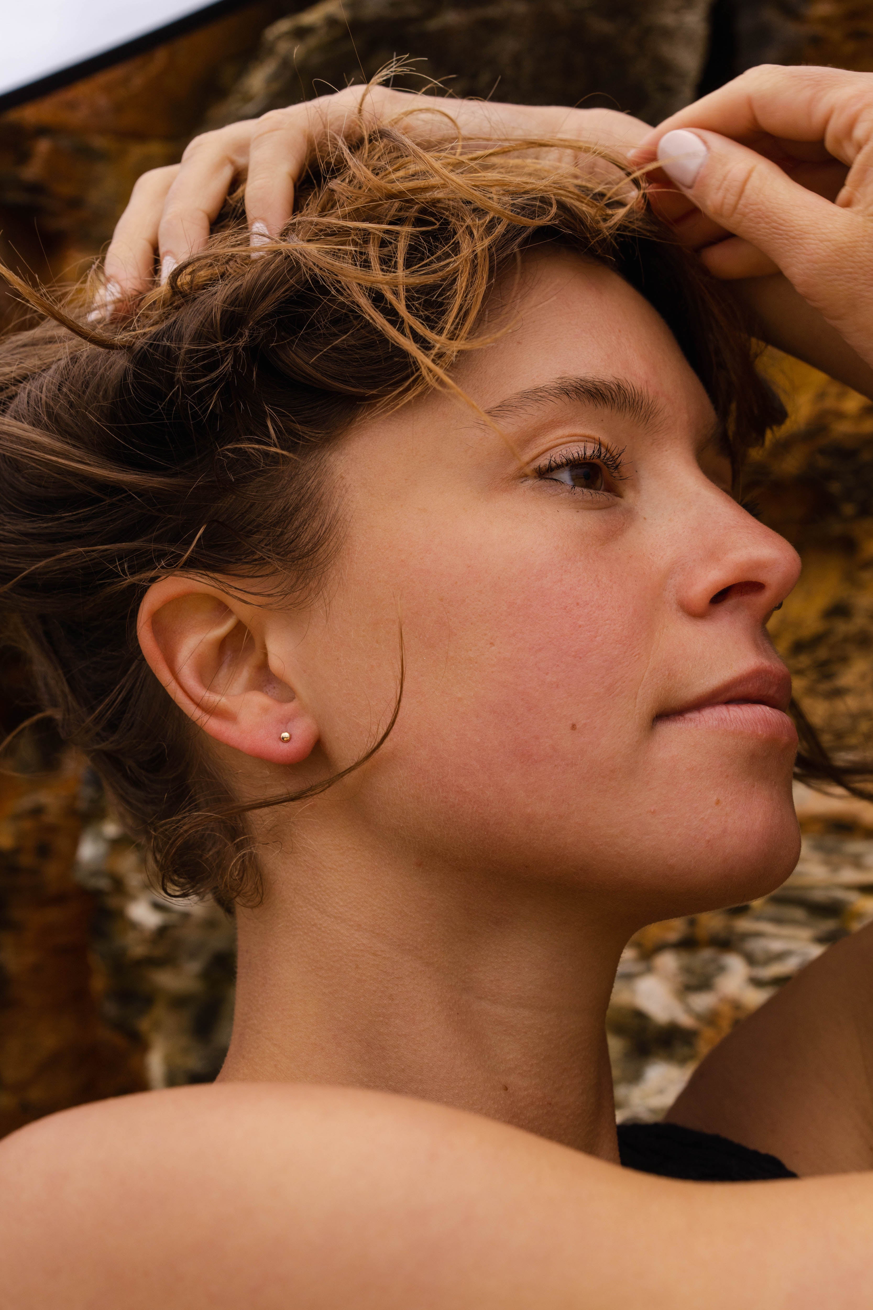 Grain Stud Earring - Gold on model