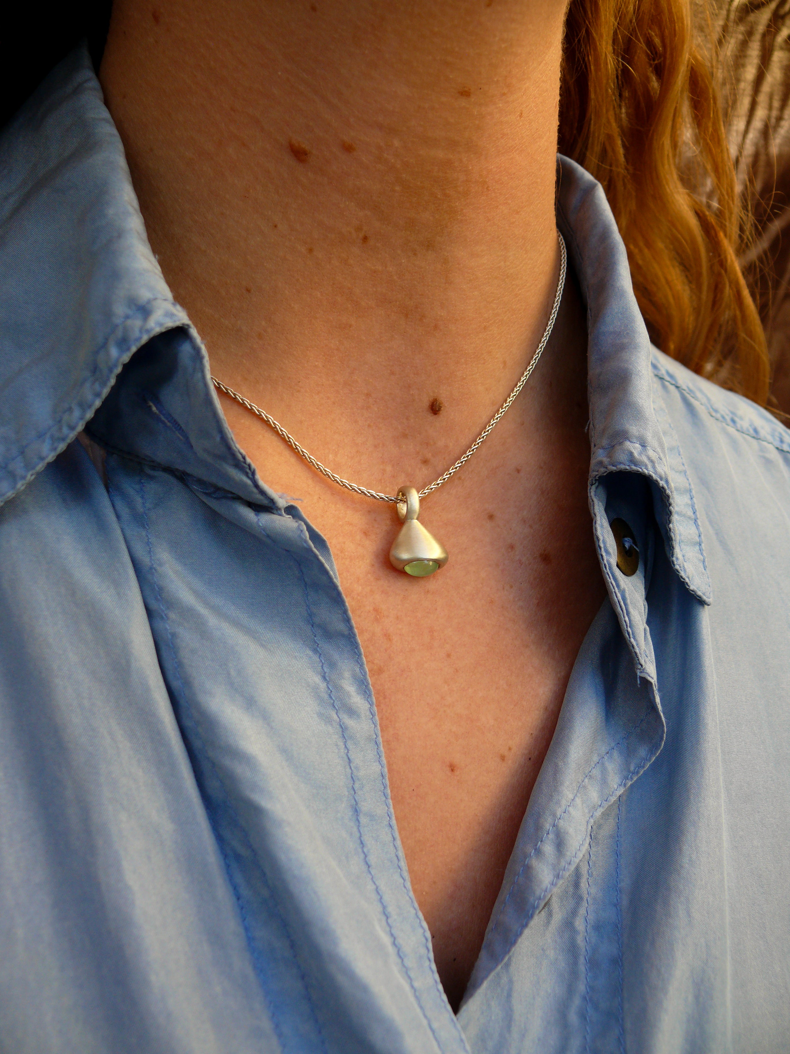 Green-Moonstone-Pendulum-Charm-No.3-Silver on model