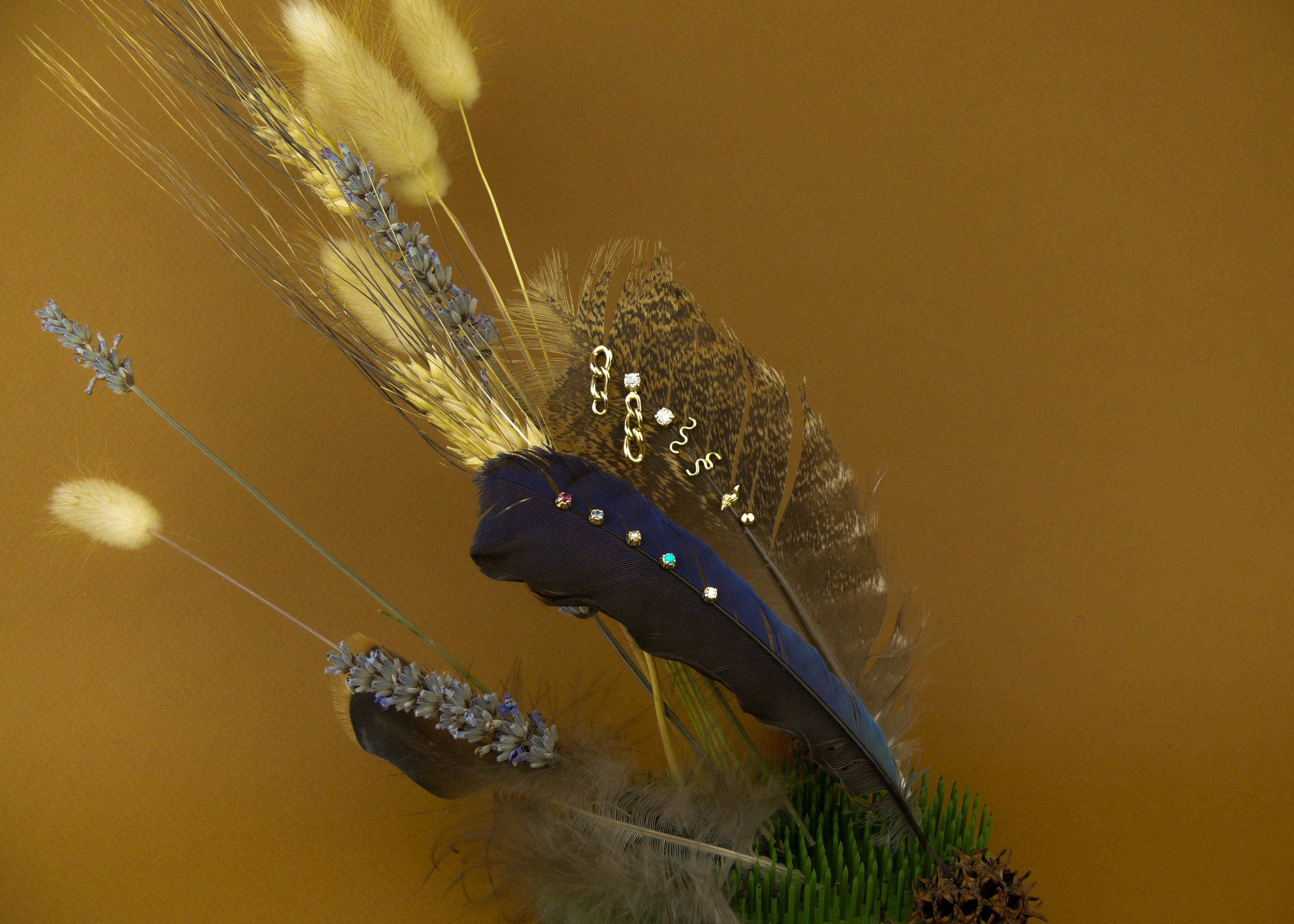 Earrings on feathers