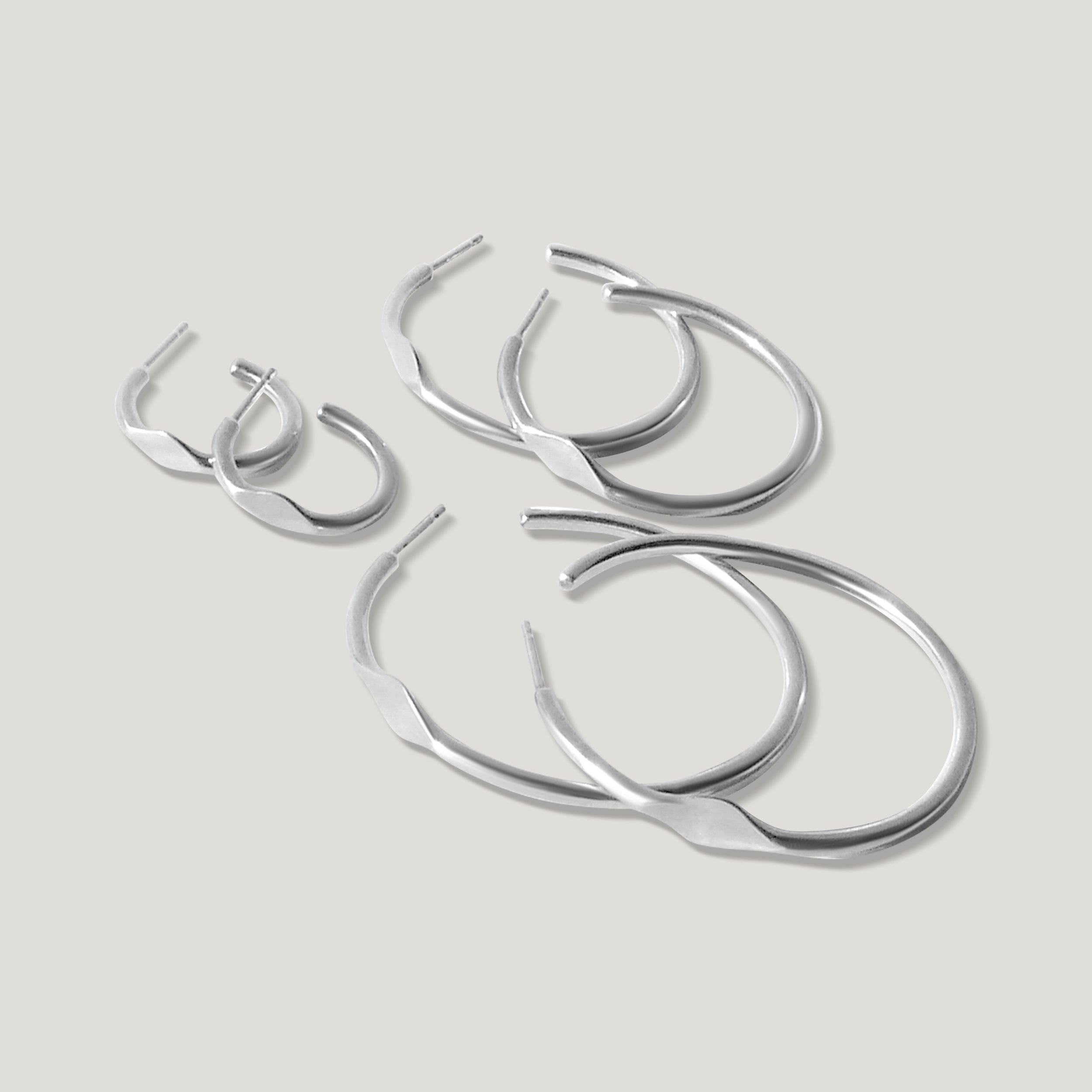 Small, Medium, Large Signet Hoop Earrings - Silver