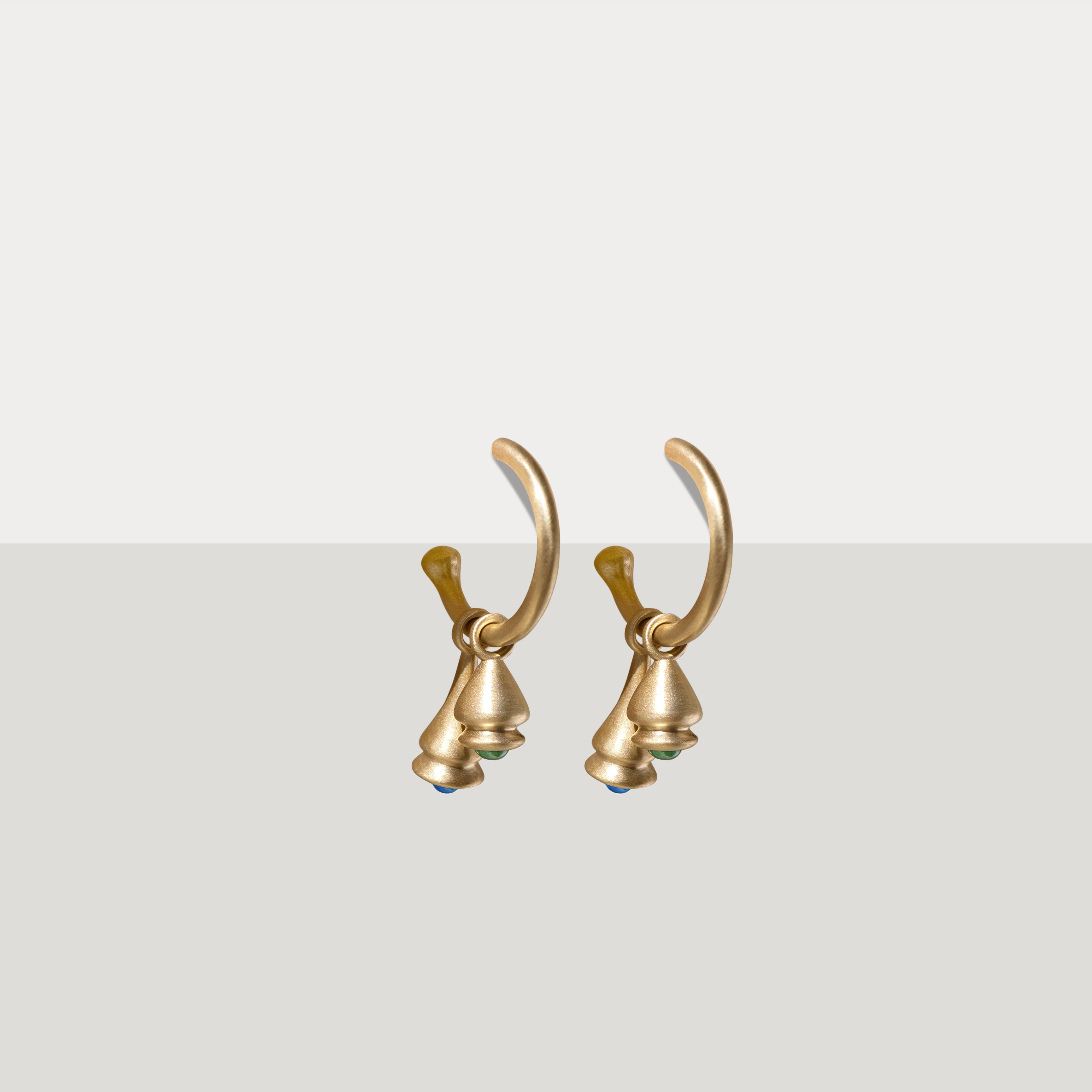 Emerald and Sapphire Pendulum Charm Hoop Earring - Gold