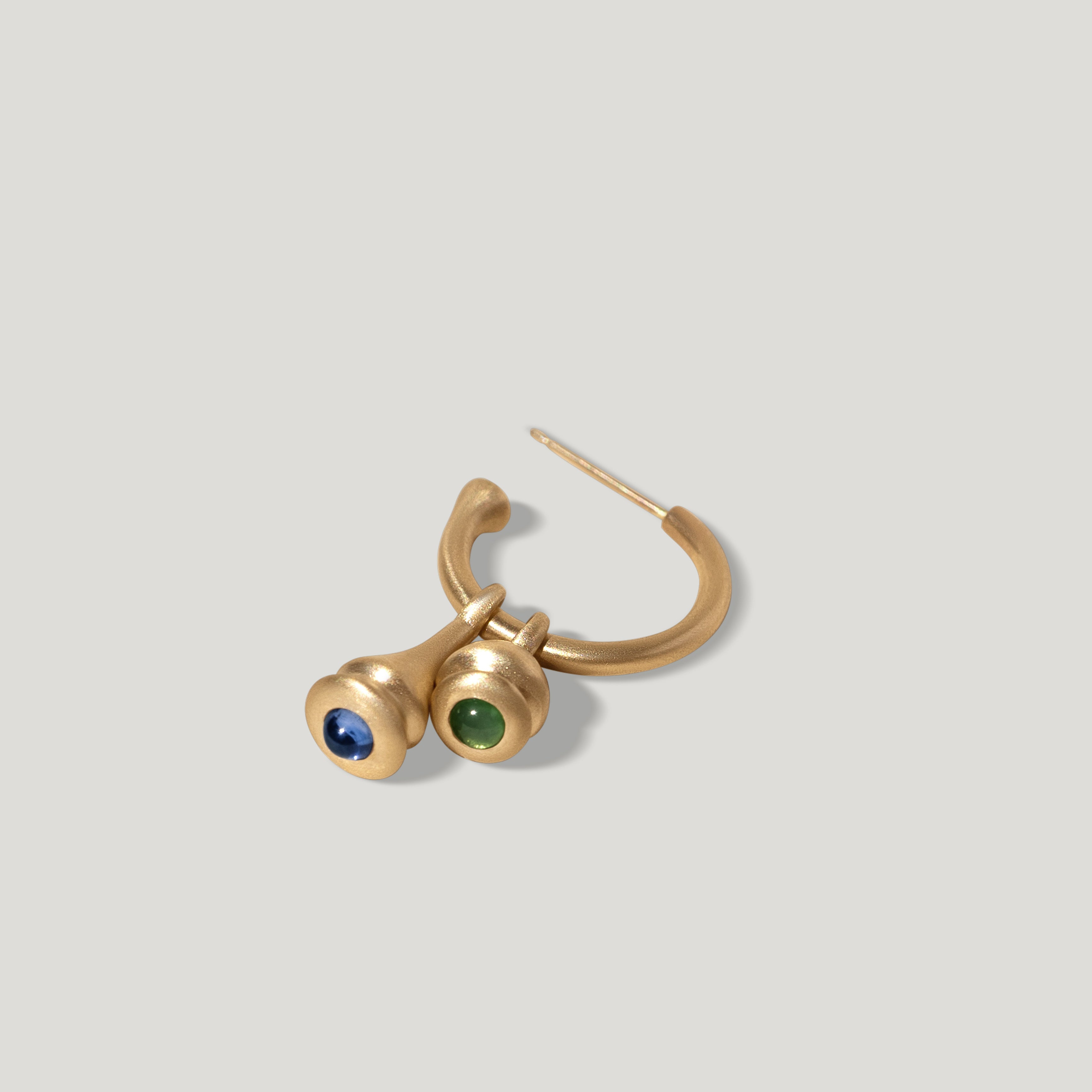 Emerald and Sapphire Pendulum Charm Hoop Earring - Gold