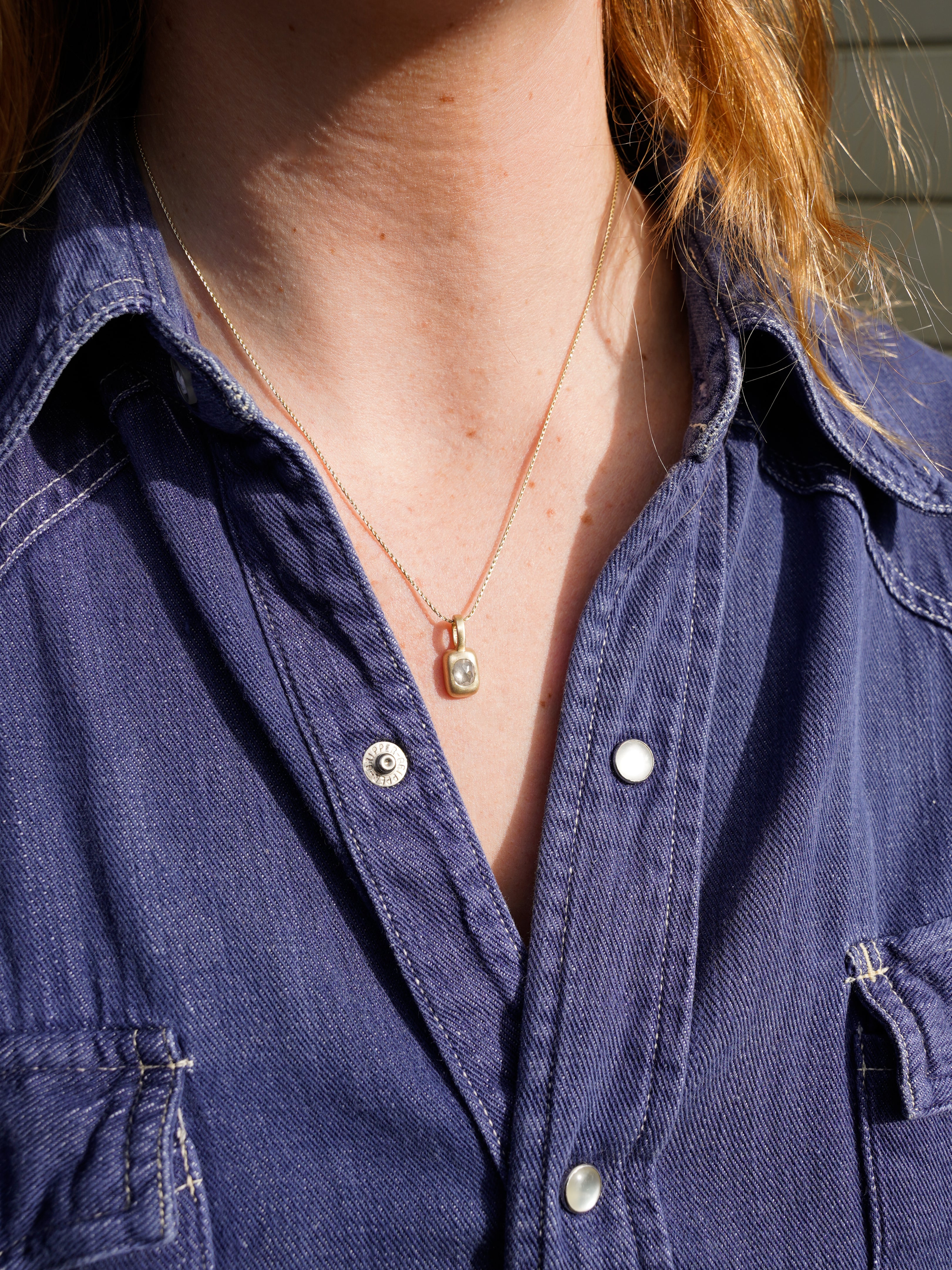 Cushion Diamond Vertical Trove Charm - Gold on model