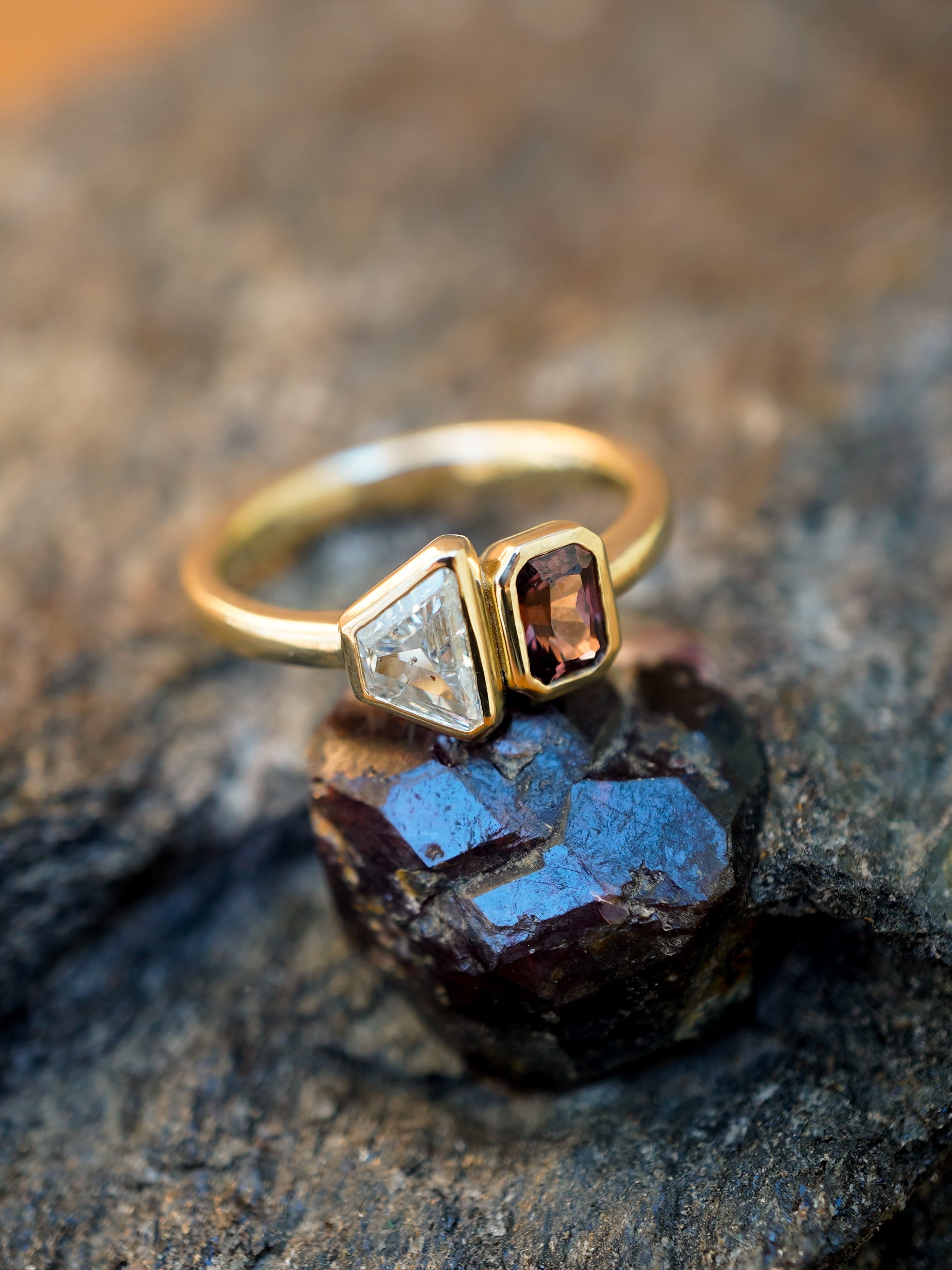 Custom Toi et Moi Ring with Diamond and Cognac Sapphire