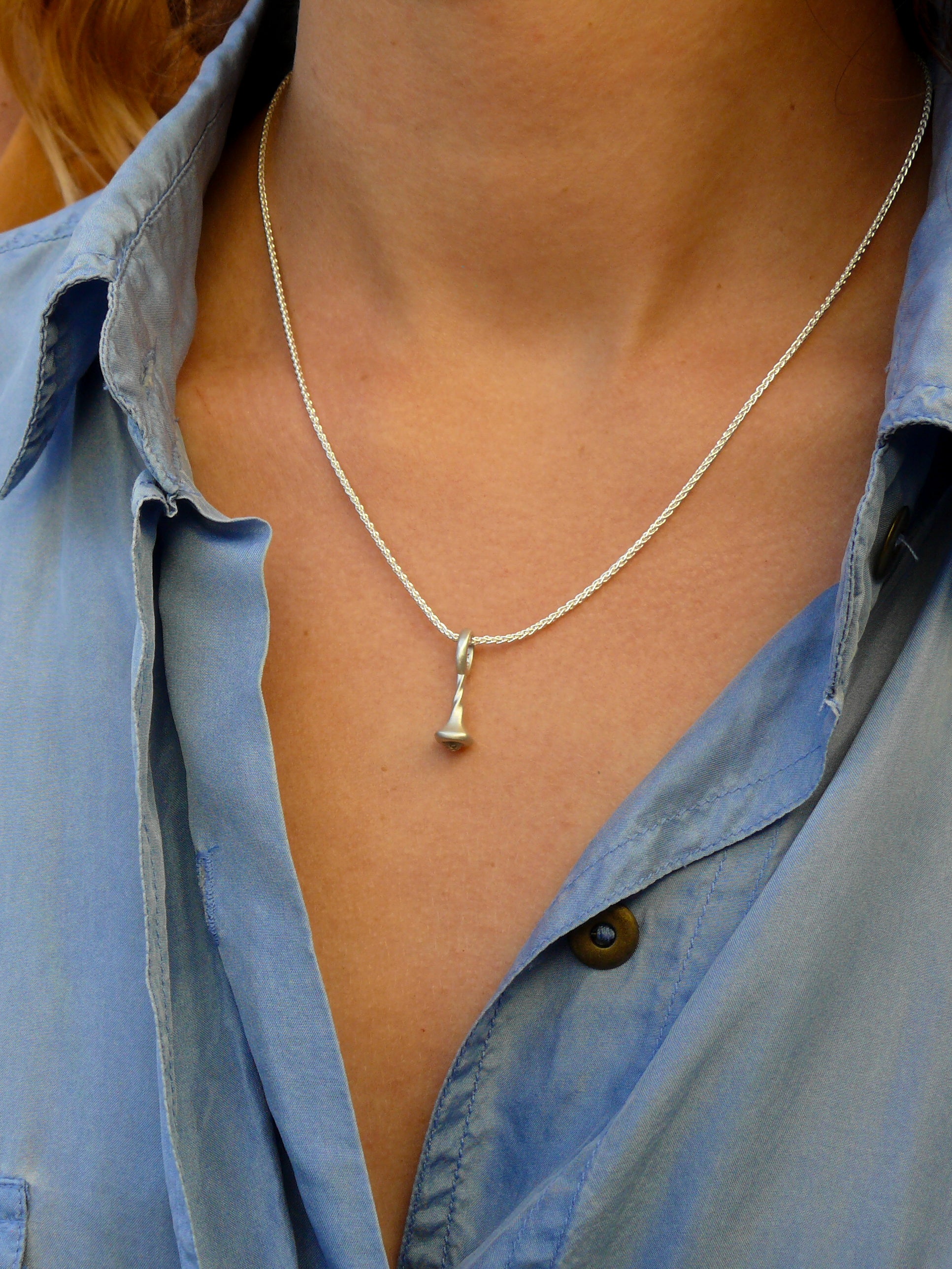 Diamond Pendulum Charm No. 8 x OKAY FINE - Silver on wheat chain model