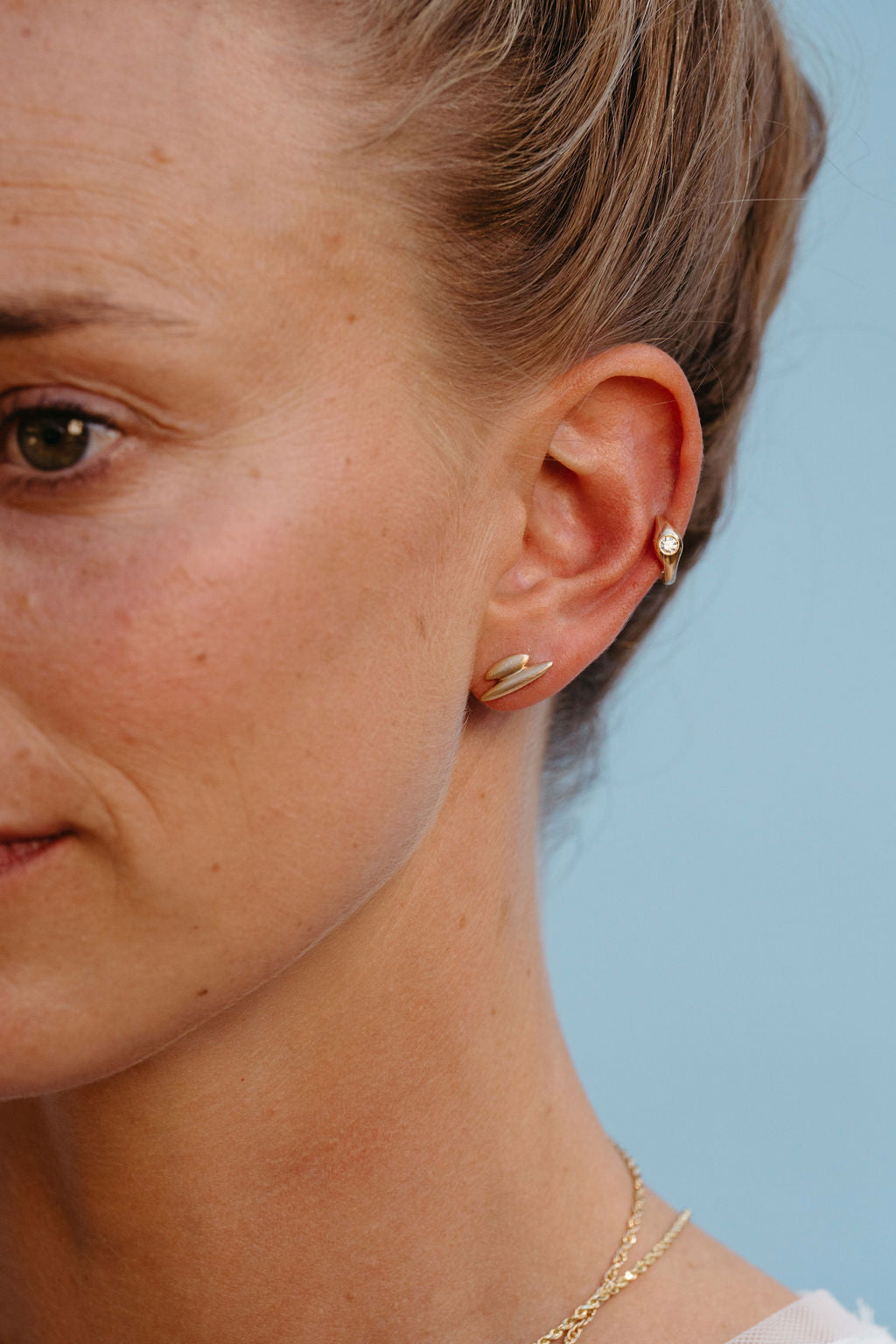 Diamond Petite Signet Clicker Huggie Hoop - Gold in cartilage piercing