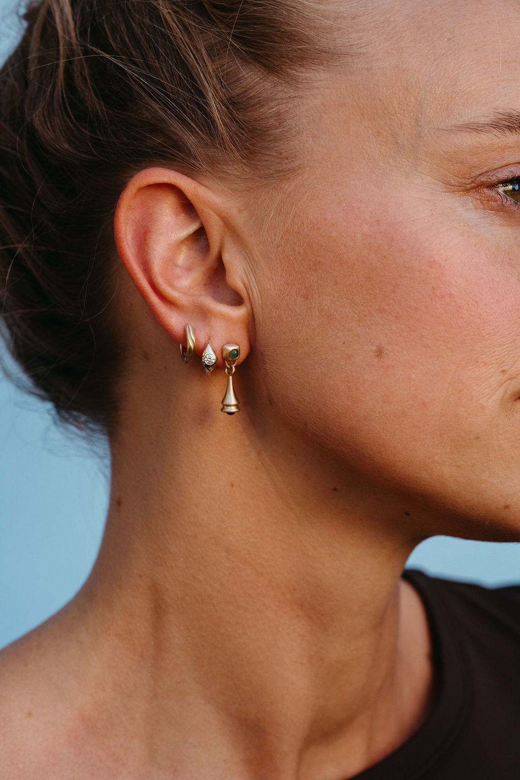 Diamond Petite Signet Clicker Huggie Hoop - Gold in earring stack