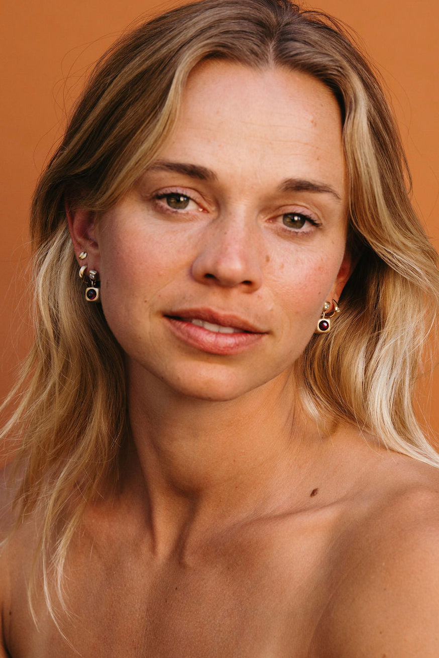 Diamond and Garnet Large Trove Drop Earring - Gold