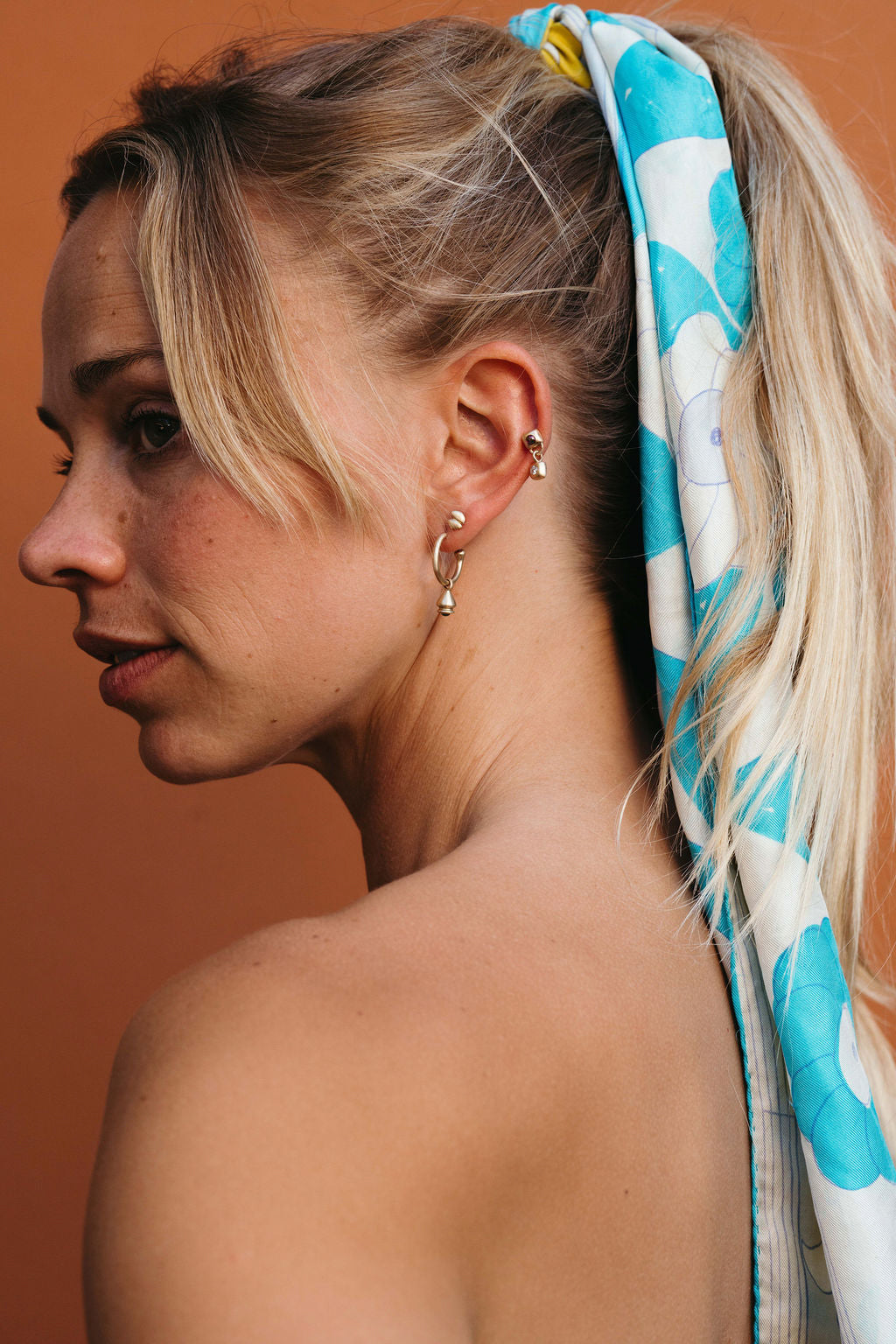 Emerald Pendulum Charm No. 11 Hoop Earring - Gold in earring stack