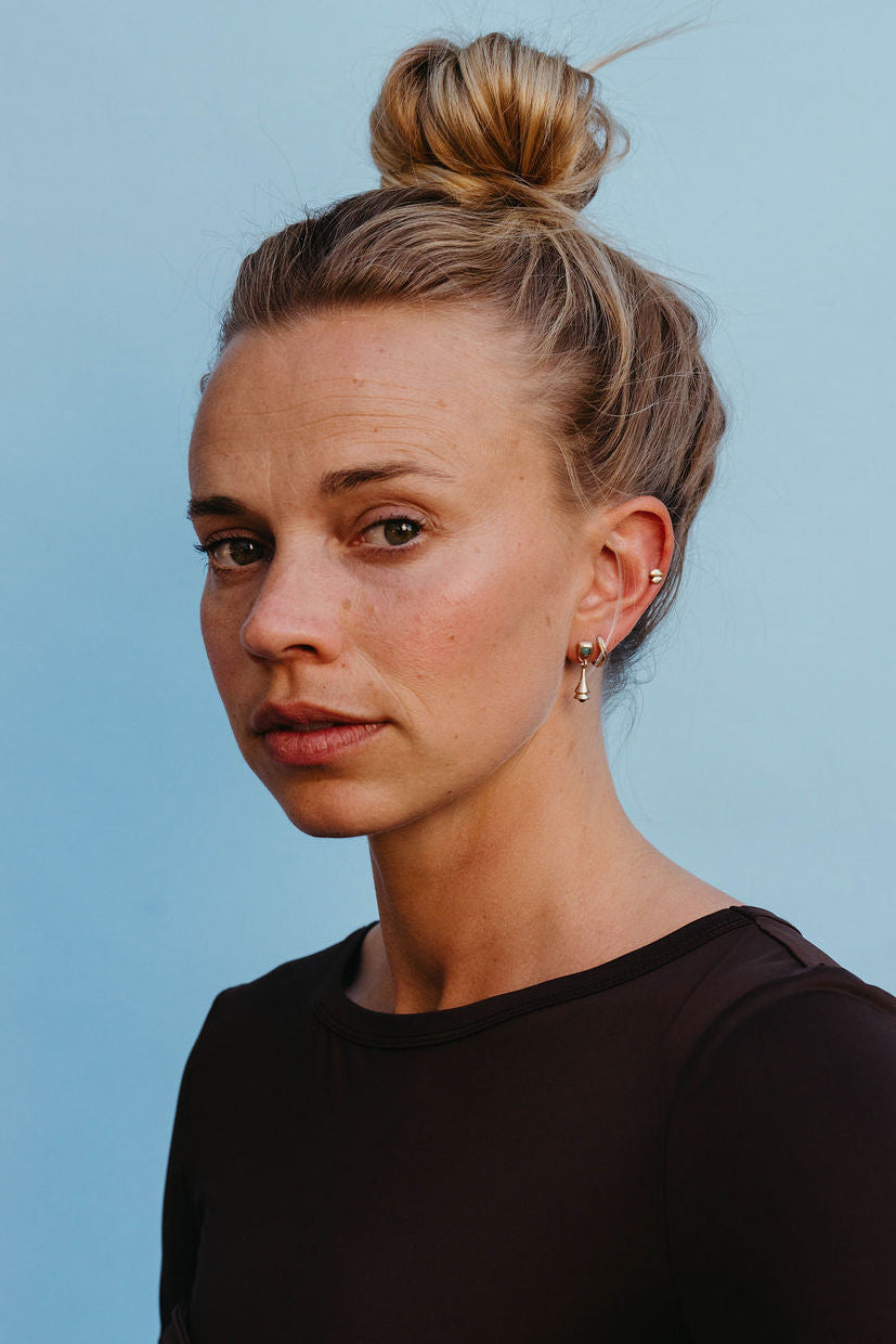 Emerald and Sapphire Pendulum Charm Drop Earring - Gold in earring stack