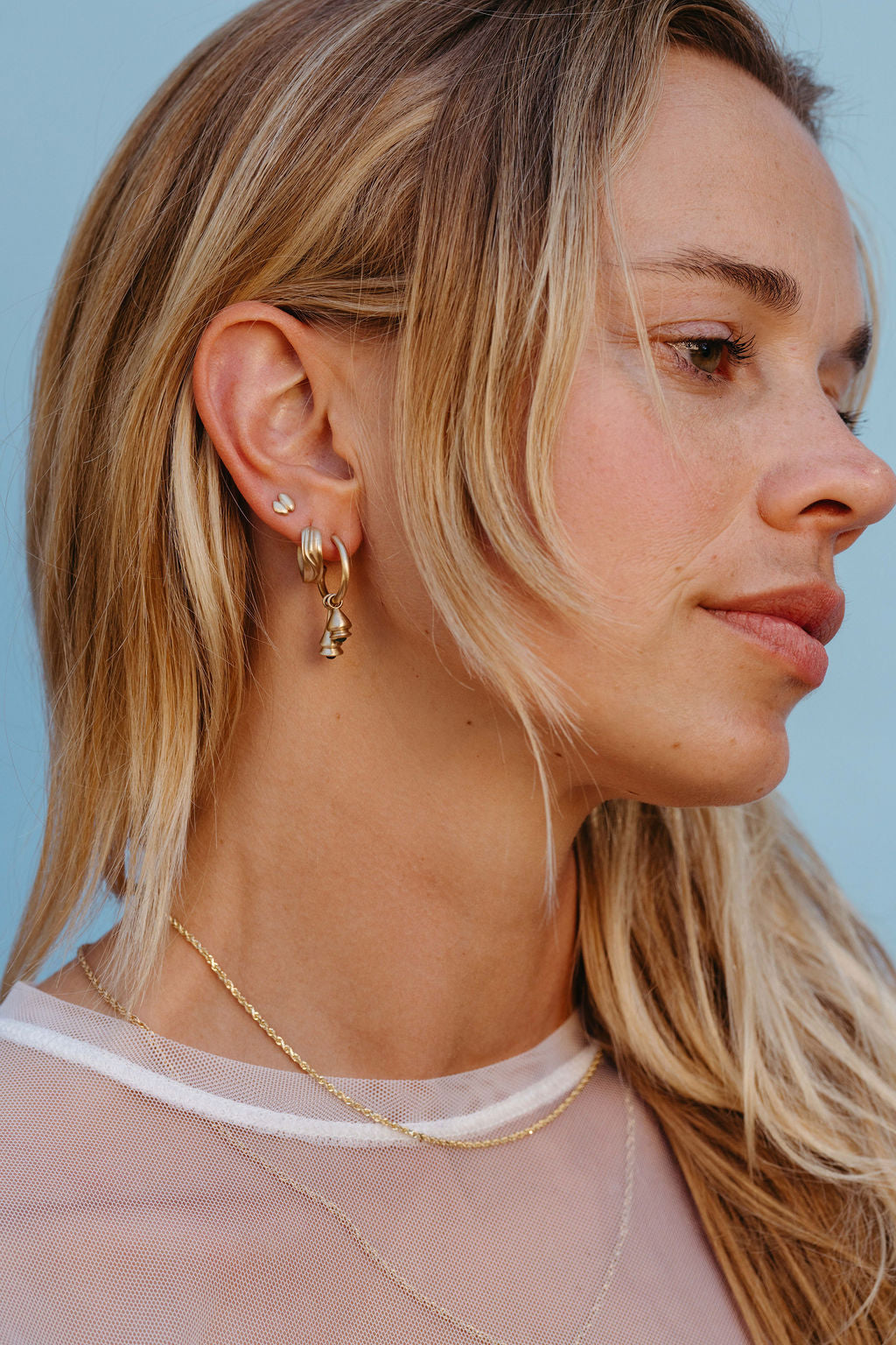 Estate Diamond Cut Rope Chain - Gold on model with earrings