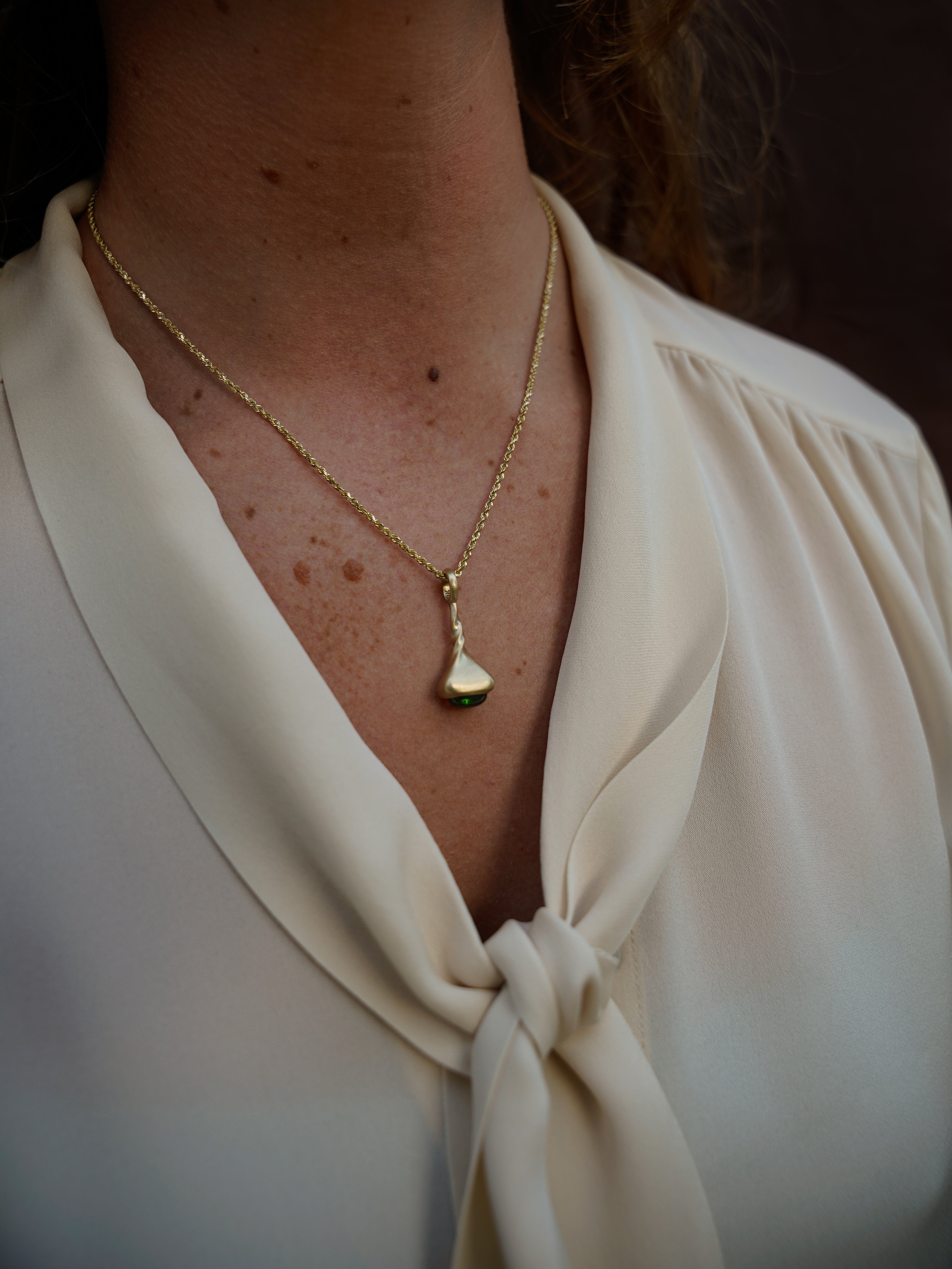 Estate Diamond Cut Rope Chain - Gold on model with pendulum charm