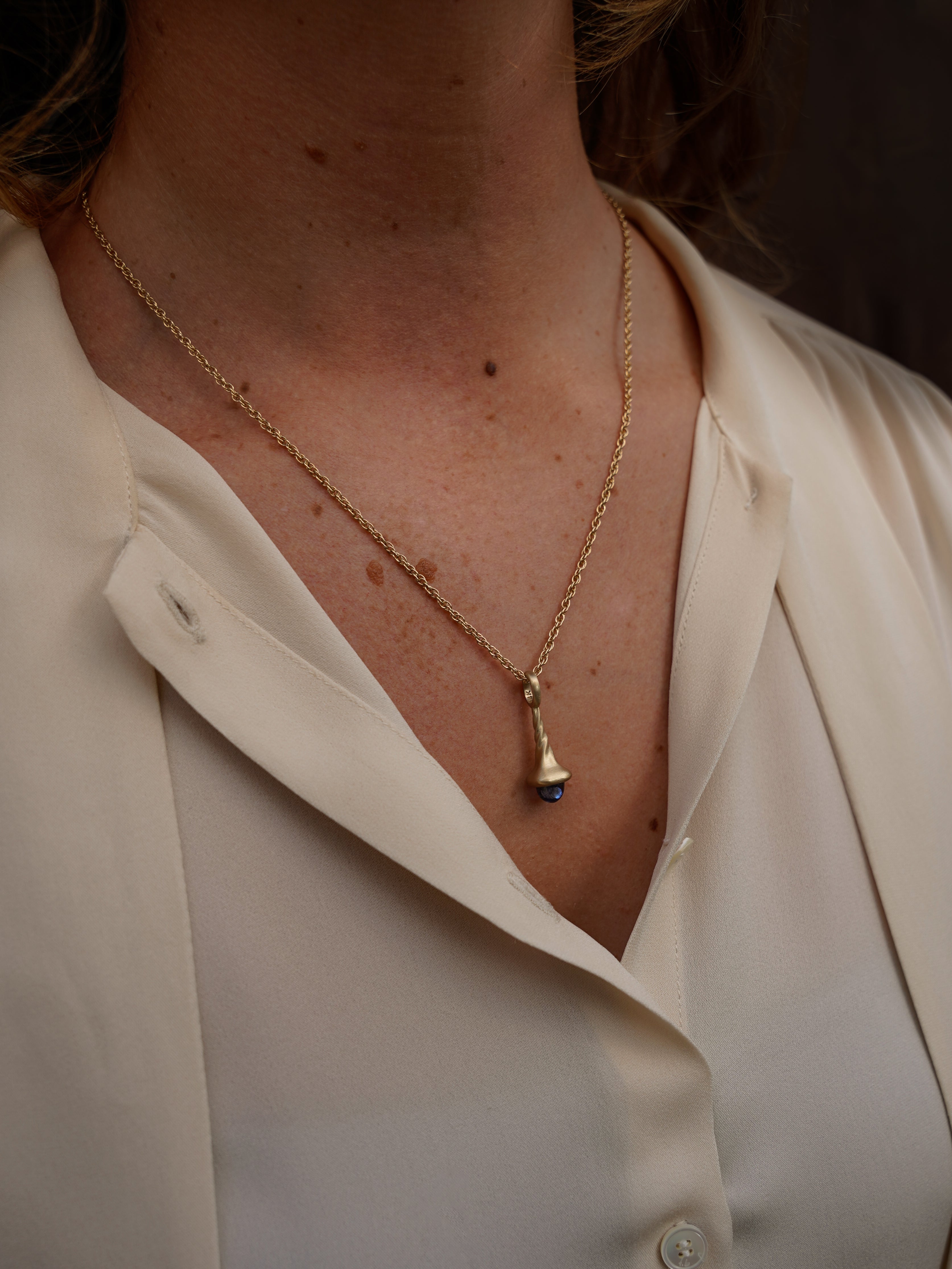 Estate Rope Chain - Gold on model with pendulum charm