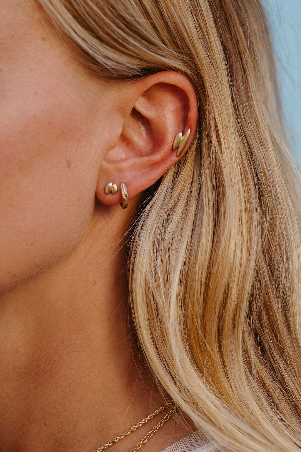 Fold Stud Earring - Gold earring stack