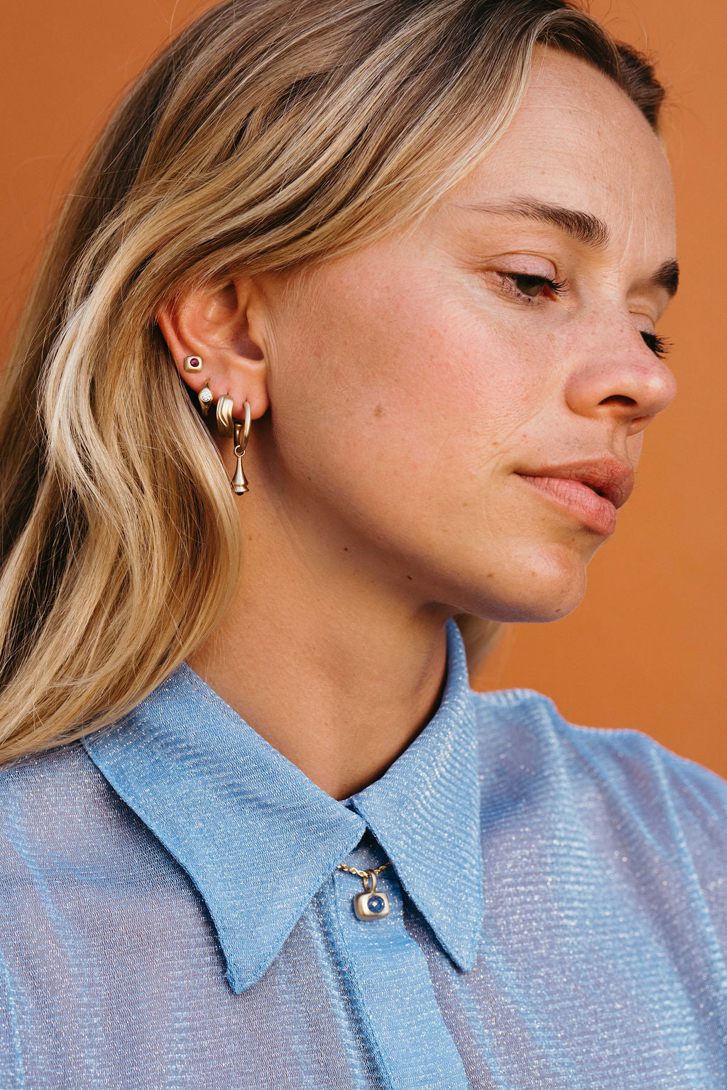 Garnet Trove Stud Earring - Gold in earring stack