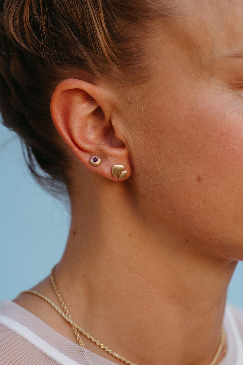 Garnet Trove Stud Earring - Gold in earring stack