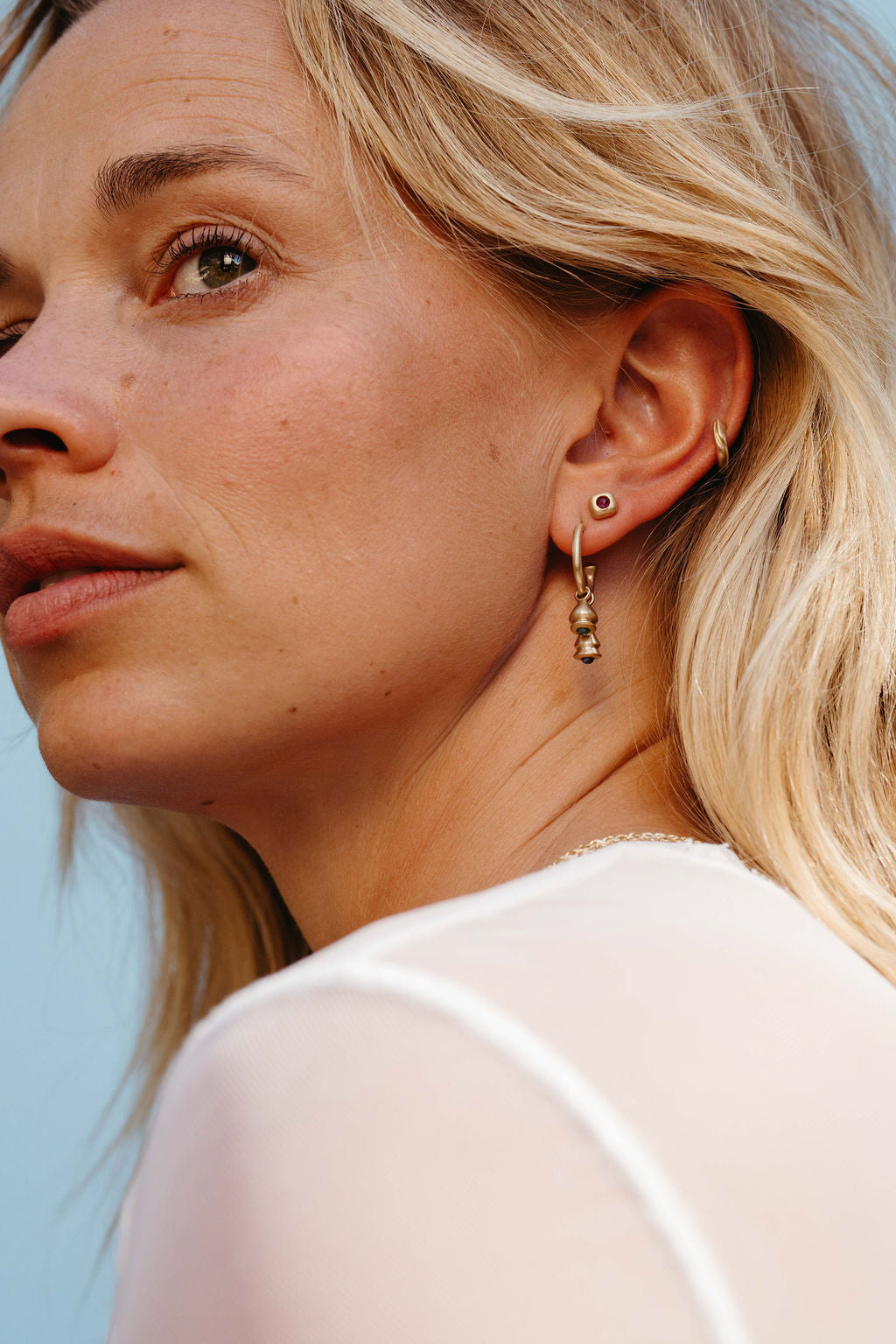 Garnet Trove Stud Earring - Gold in earring stack