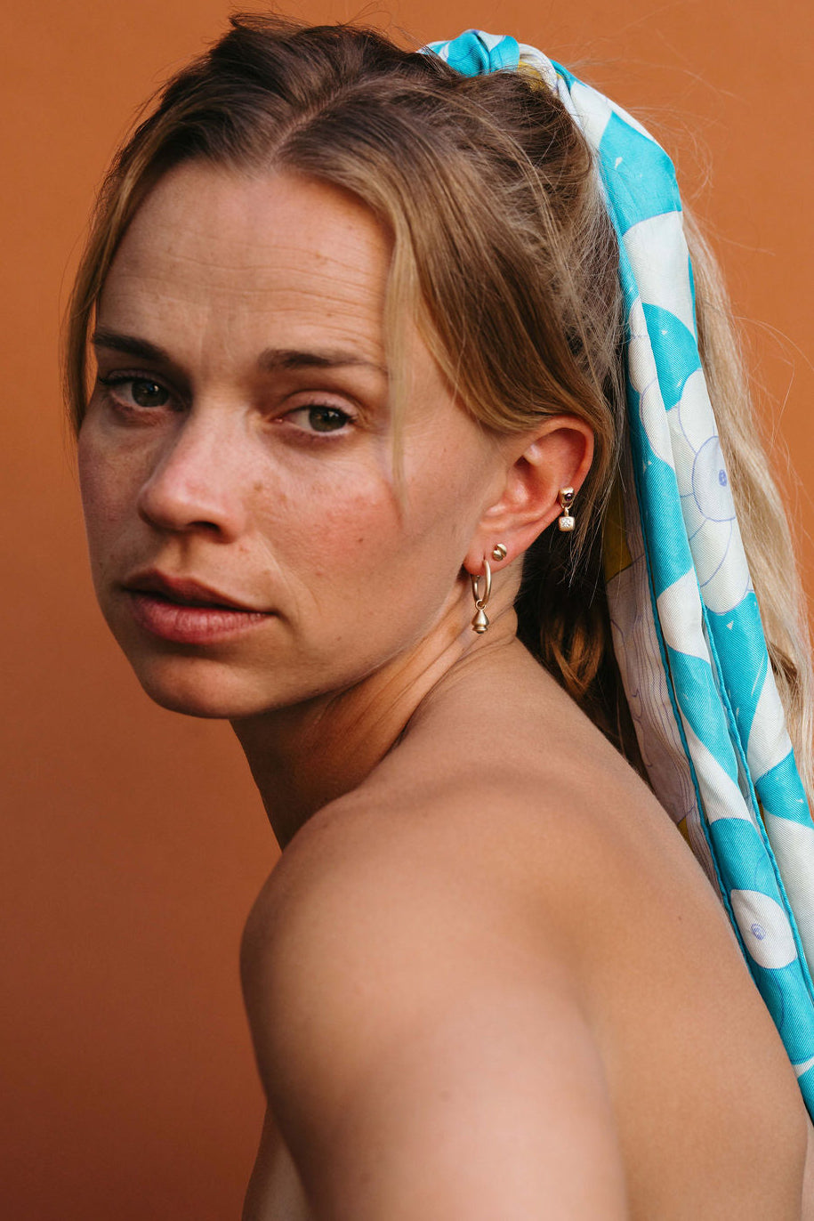 Garnet and Diamond Small Trove Drop Earring - Gold in cartilage piercing