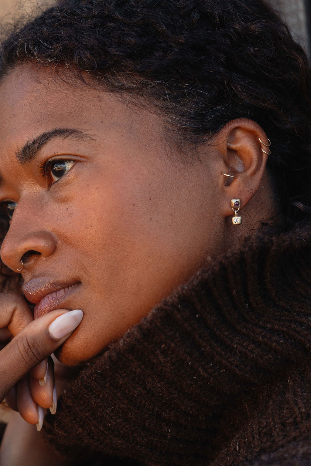 Garnet and Diamond Small Trove Drop Earring Gold