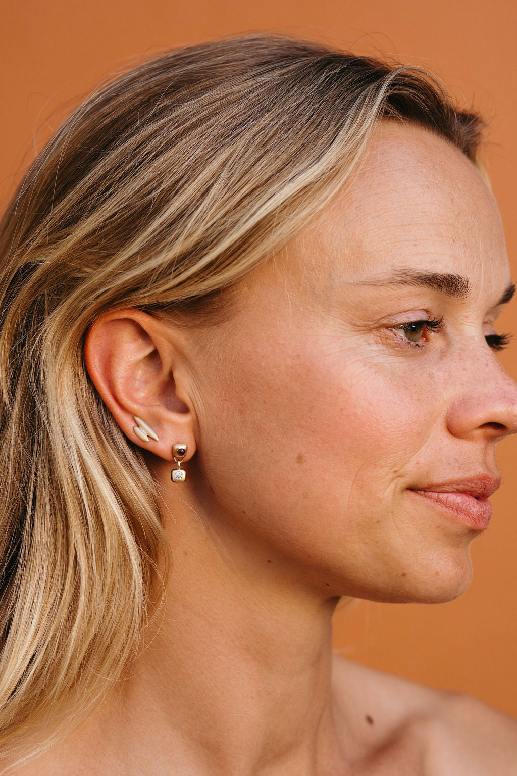 Garnet and Diamond Small Trove Drop Earring - Gold in earring stack