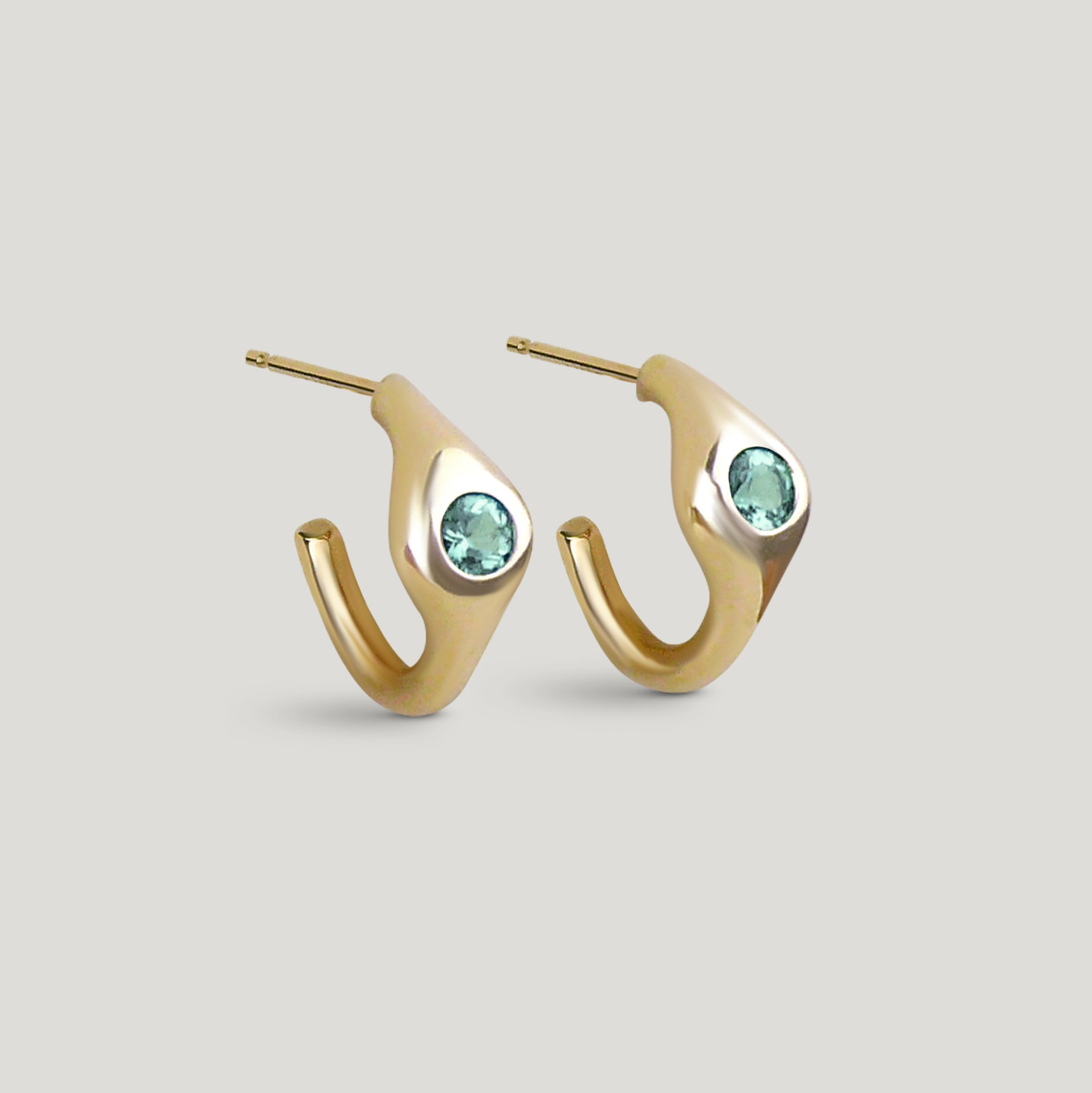 Gemstone Petite Signet Hoops - Gold and emerald