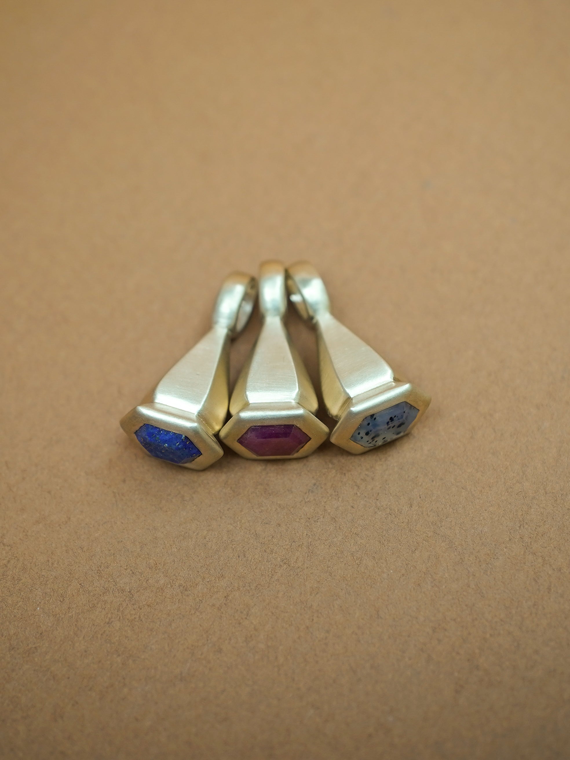 Hexagon Ruby Pendulum Charm No. 10 - Gold