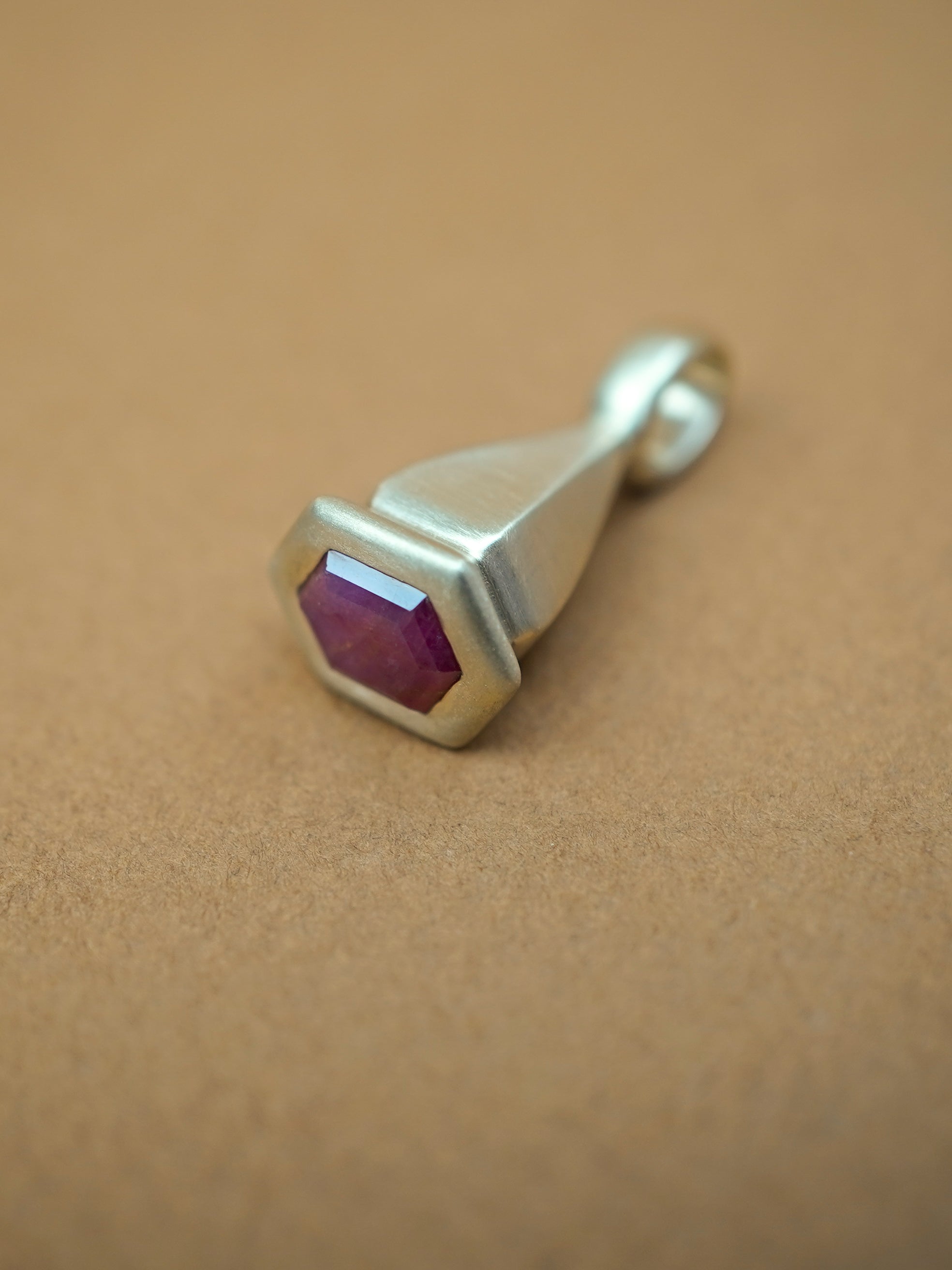 Hexagon Ruby Pendulum Charm No. 10 - Gold