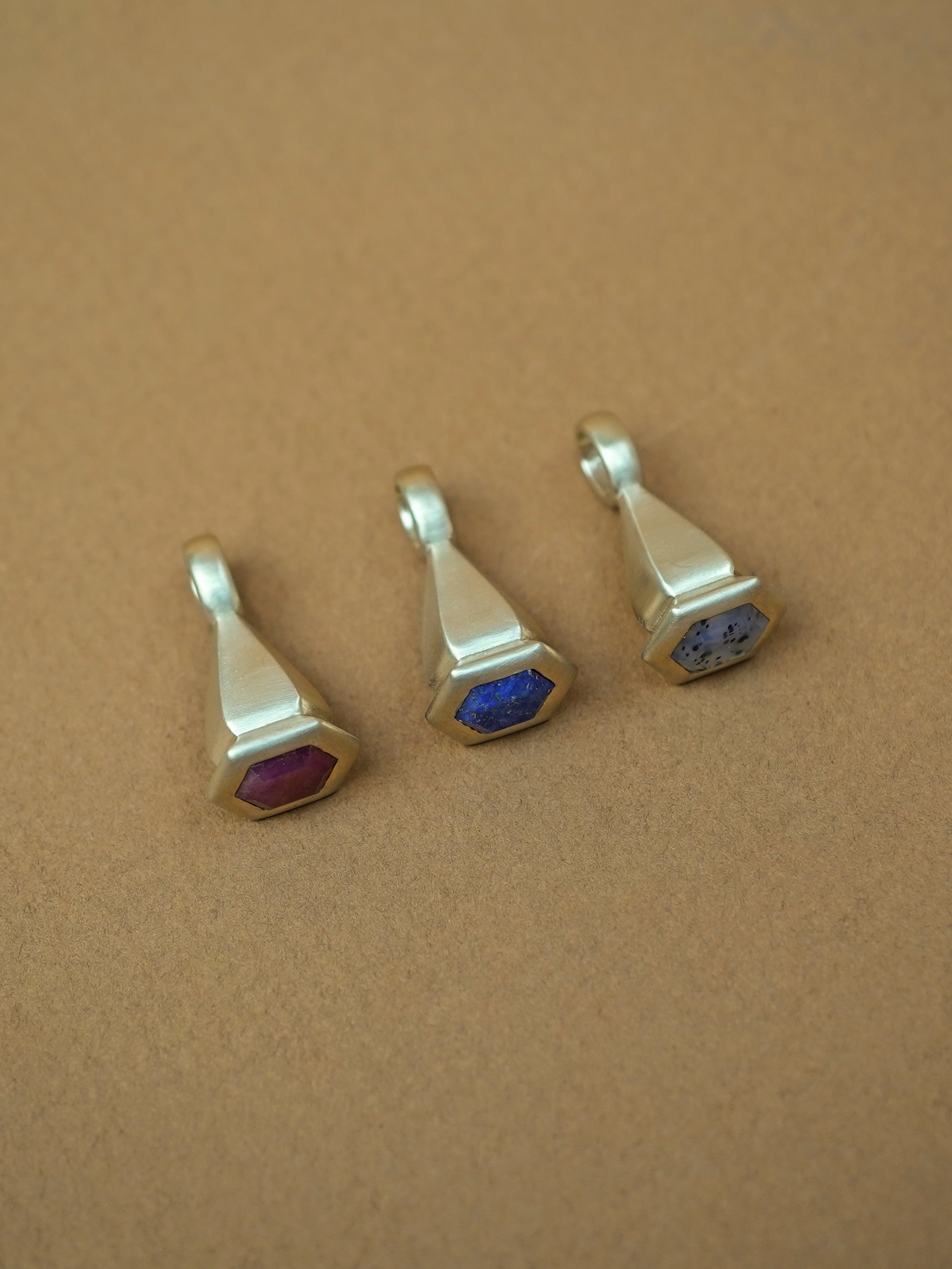 Hexagon Ruby Pendulum Charm No. 10 - Gold