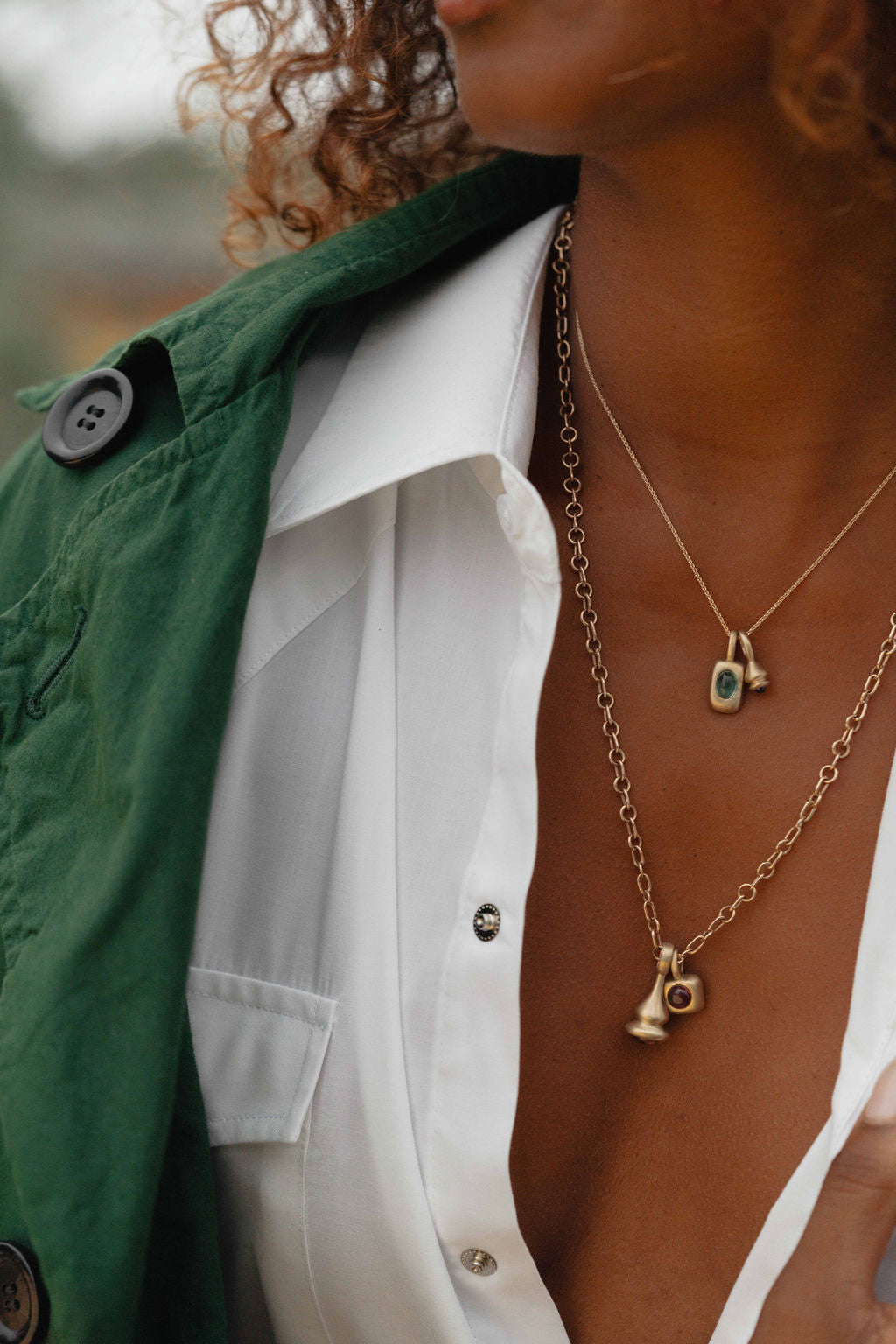 Mini Pendulum Charm No. 11 - Choose Your Gemstone - Gold on model