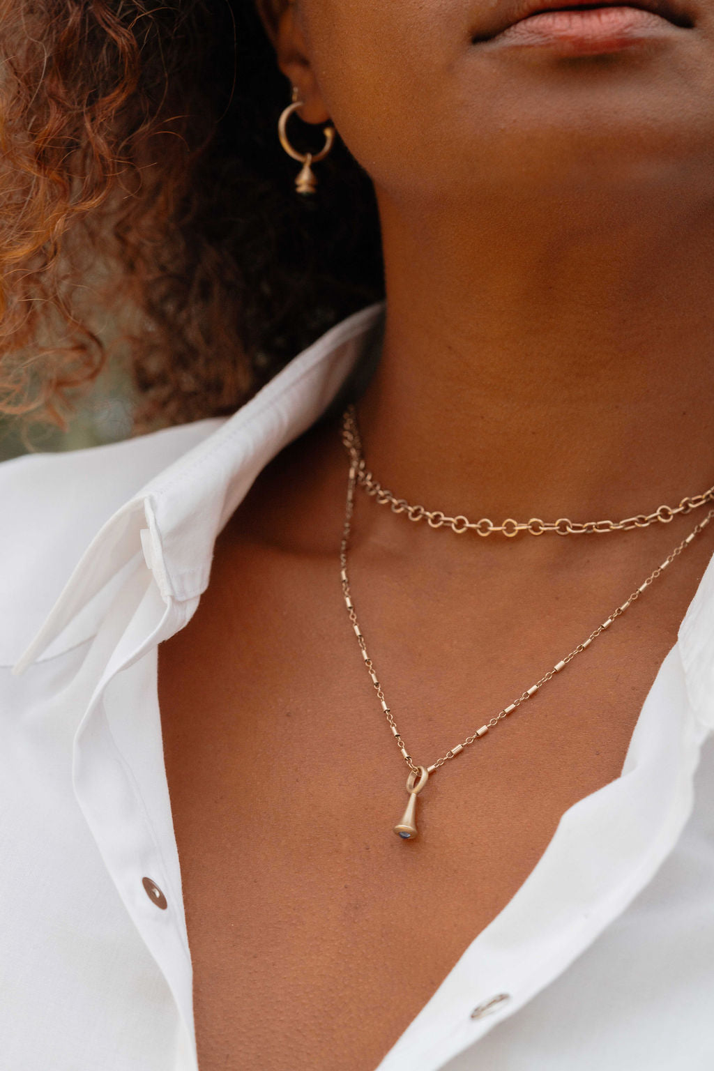 Mini Pendulum Charm No. 2 - Choose Your Gemstone - Gold on model