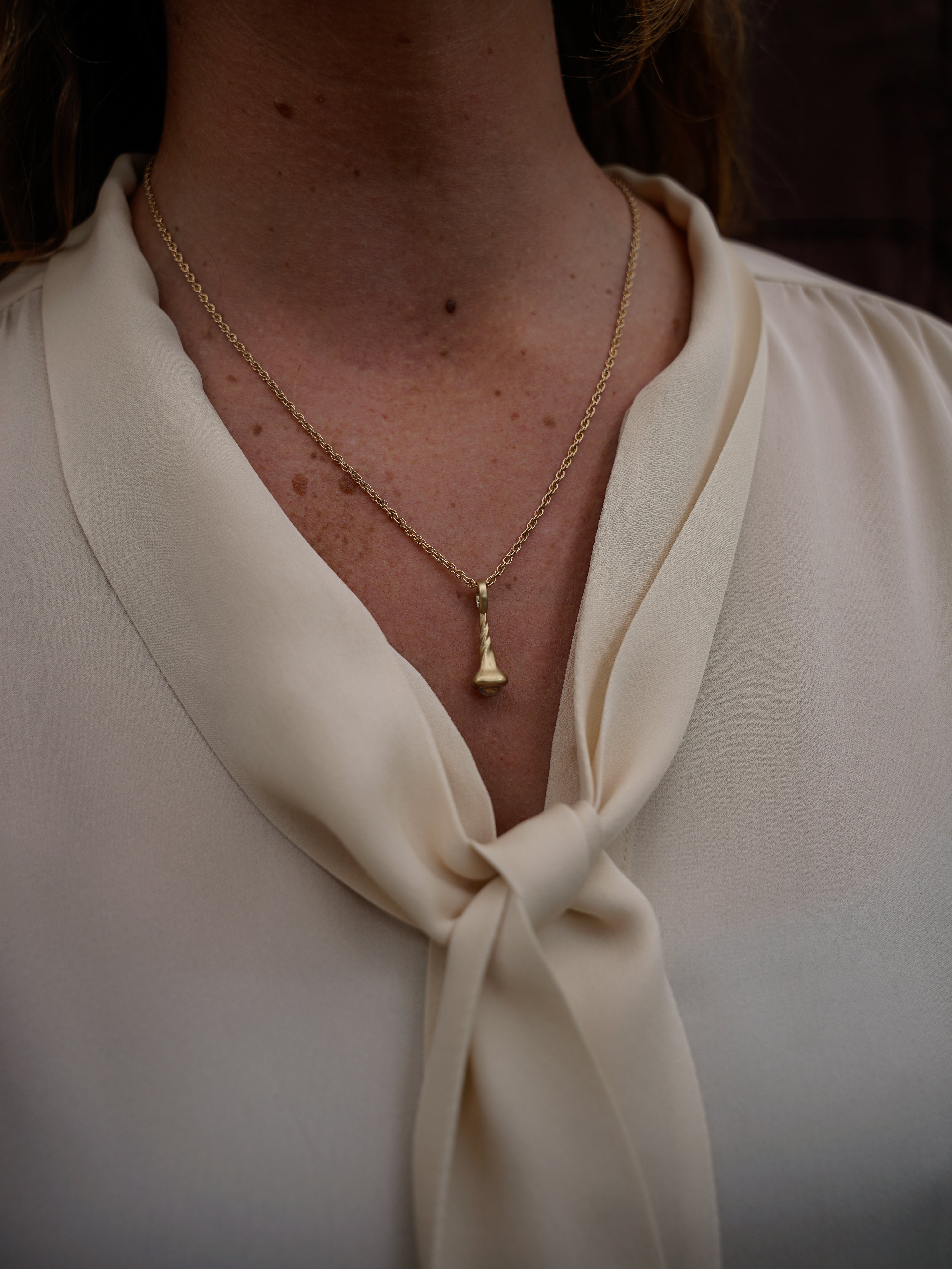Okay Fine Gold Pendulum Charms On Model Round Moonstone