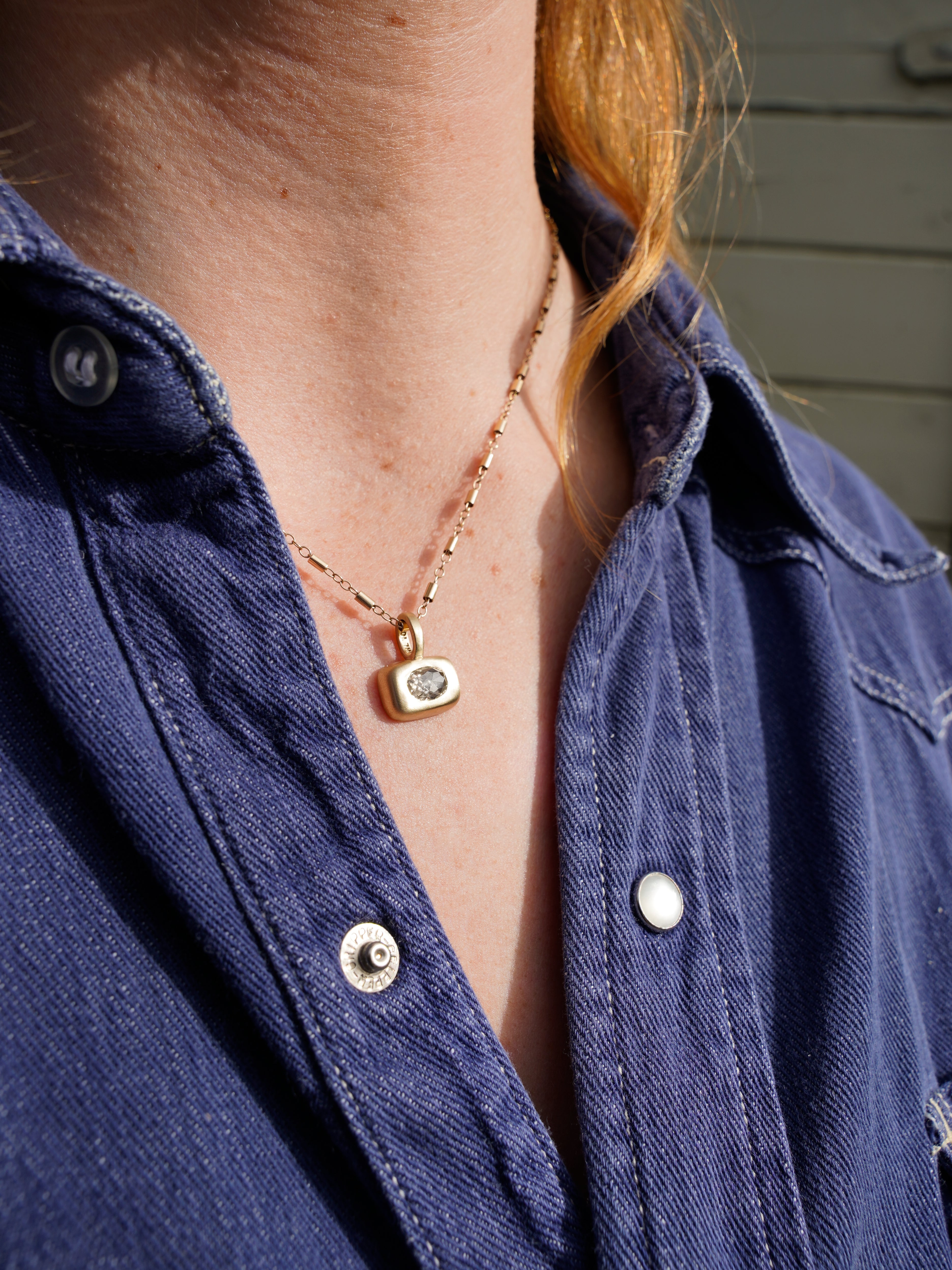 Oval rose cut champagne Diamond Horizontal Trove Charm - Gold on model