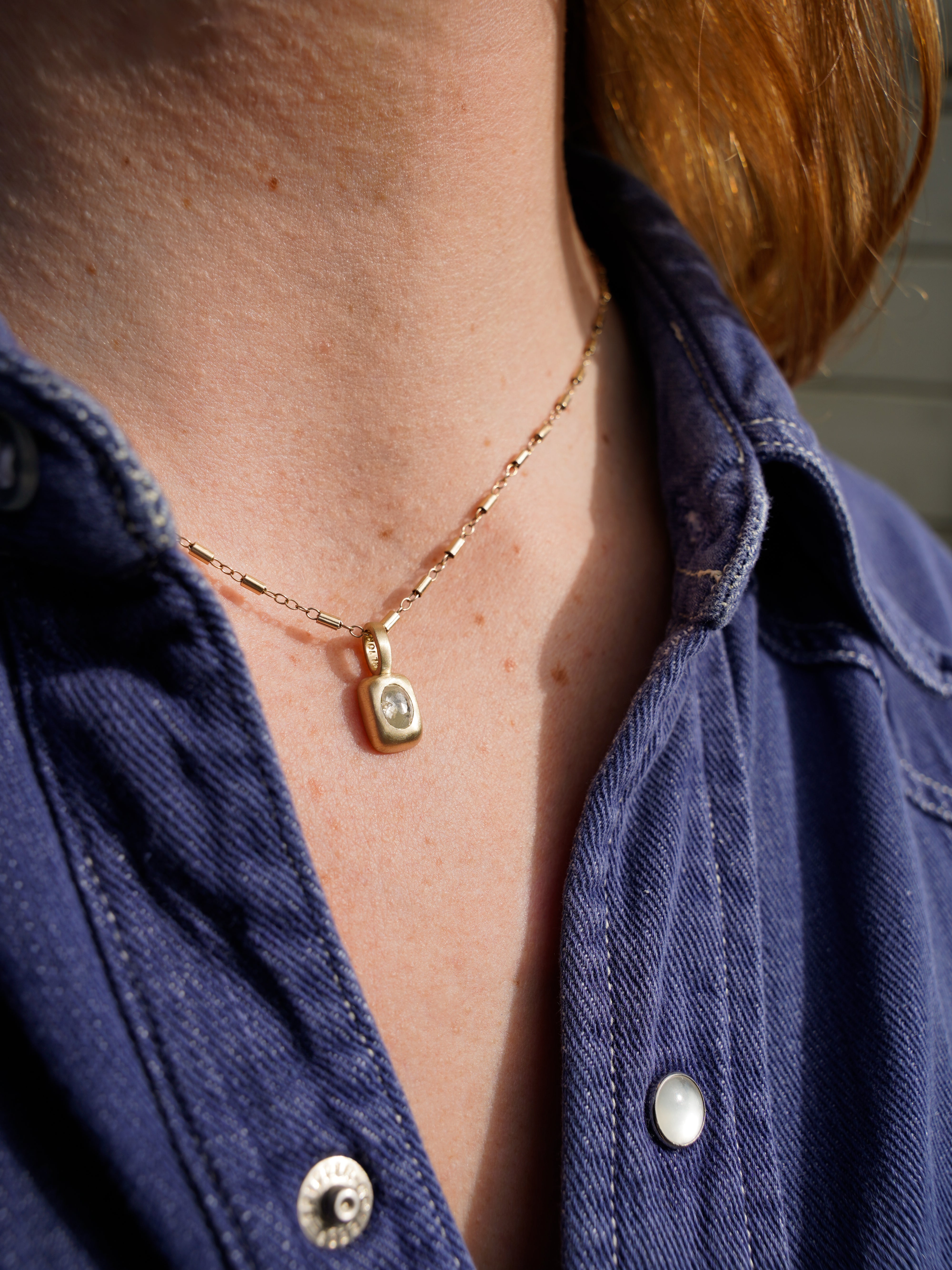 Oval Diamond Vertical Trove Charm - Gold on model