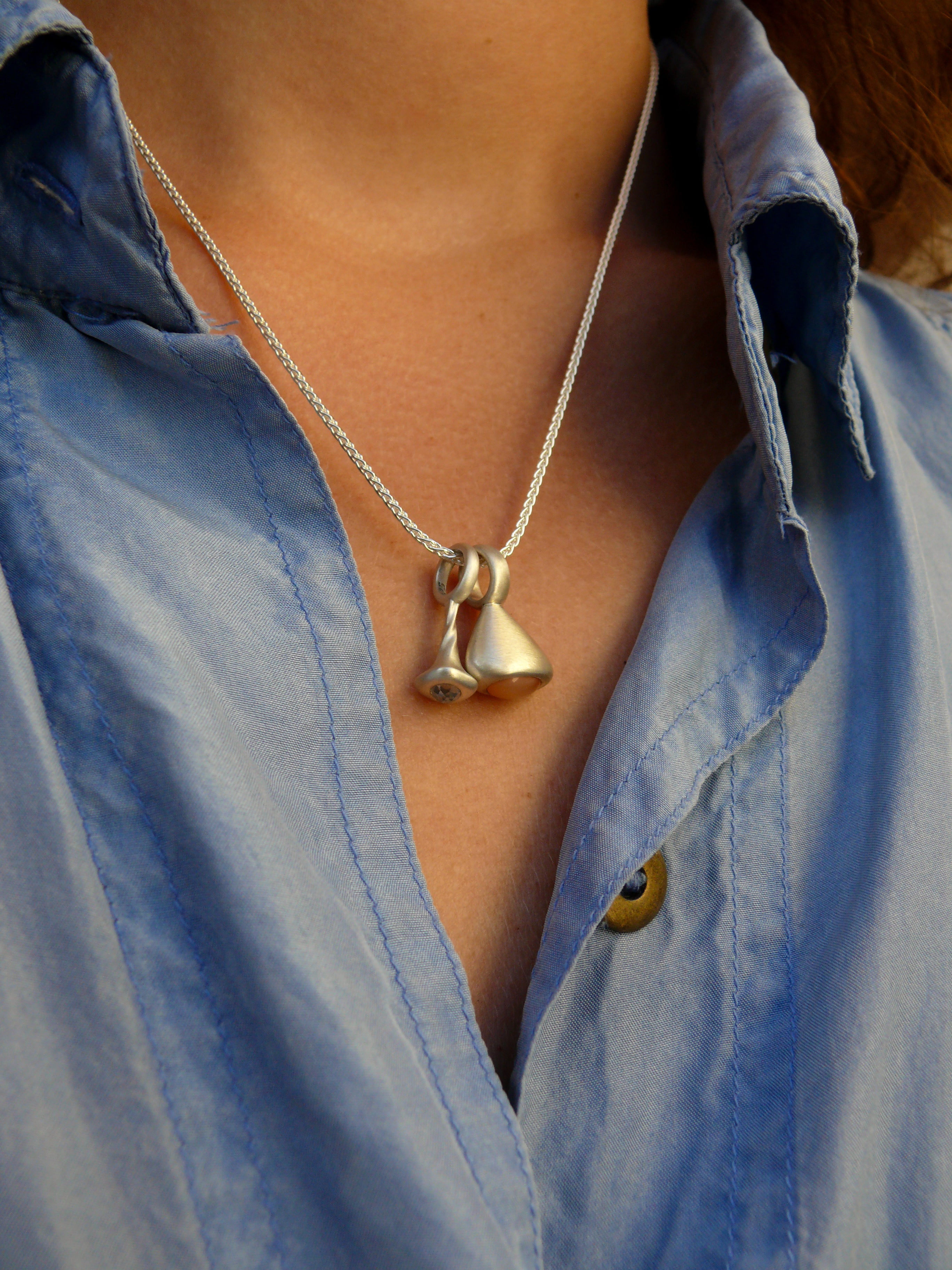 Peach Moonstone Pendulum Charm No. 3 - Silver