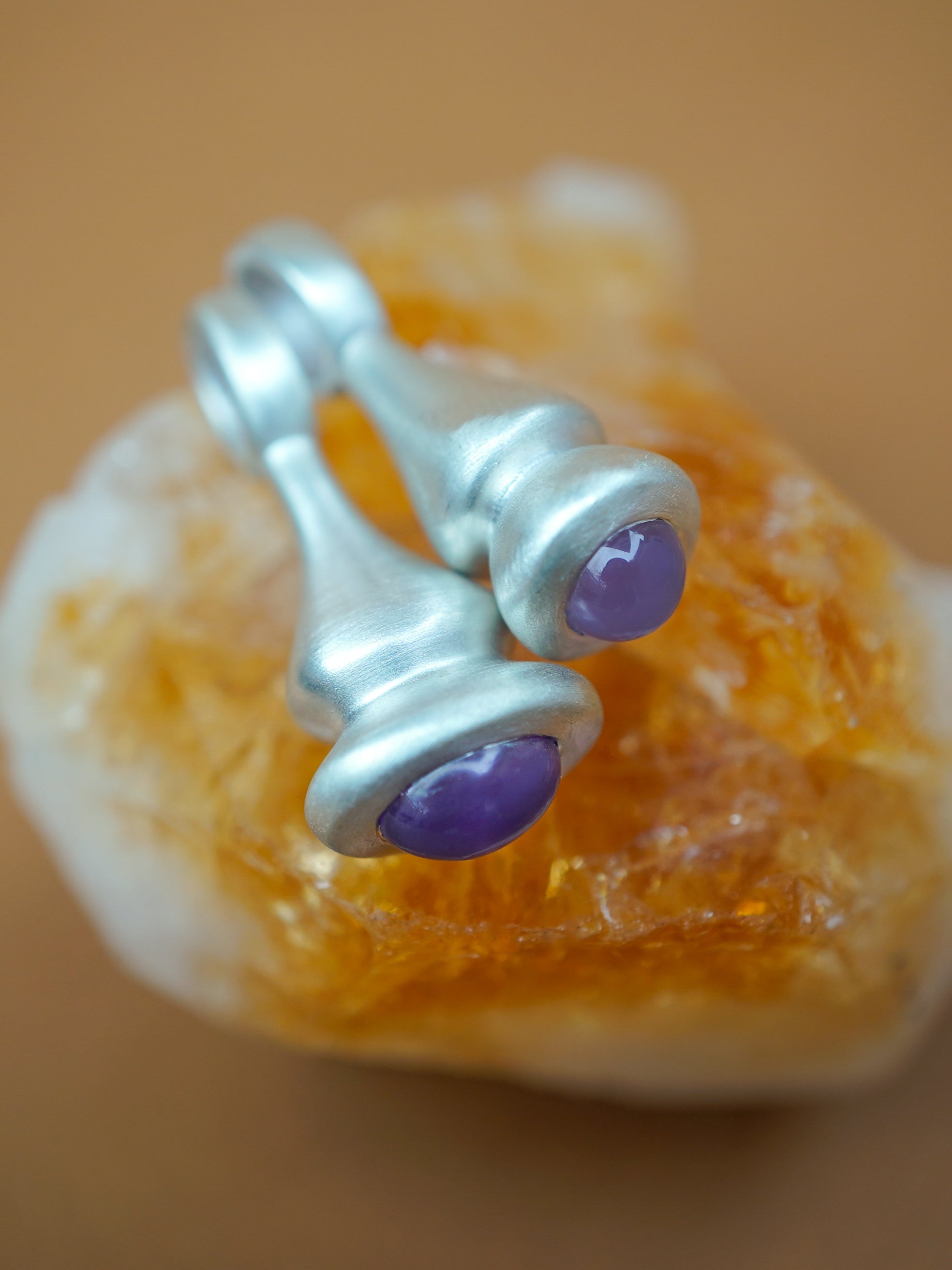 Purple Chalcedony Pendulum Charm No. 6 - Silver on citrine