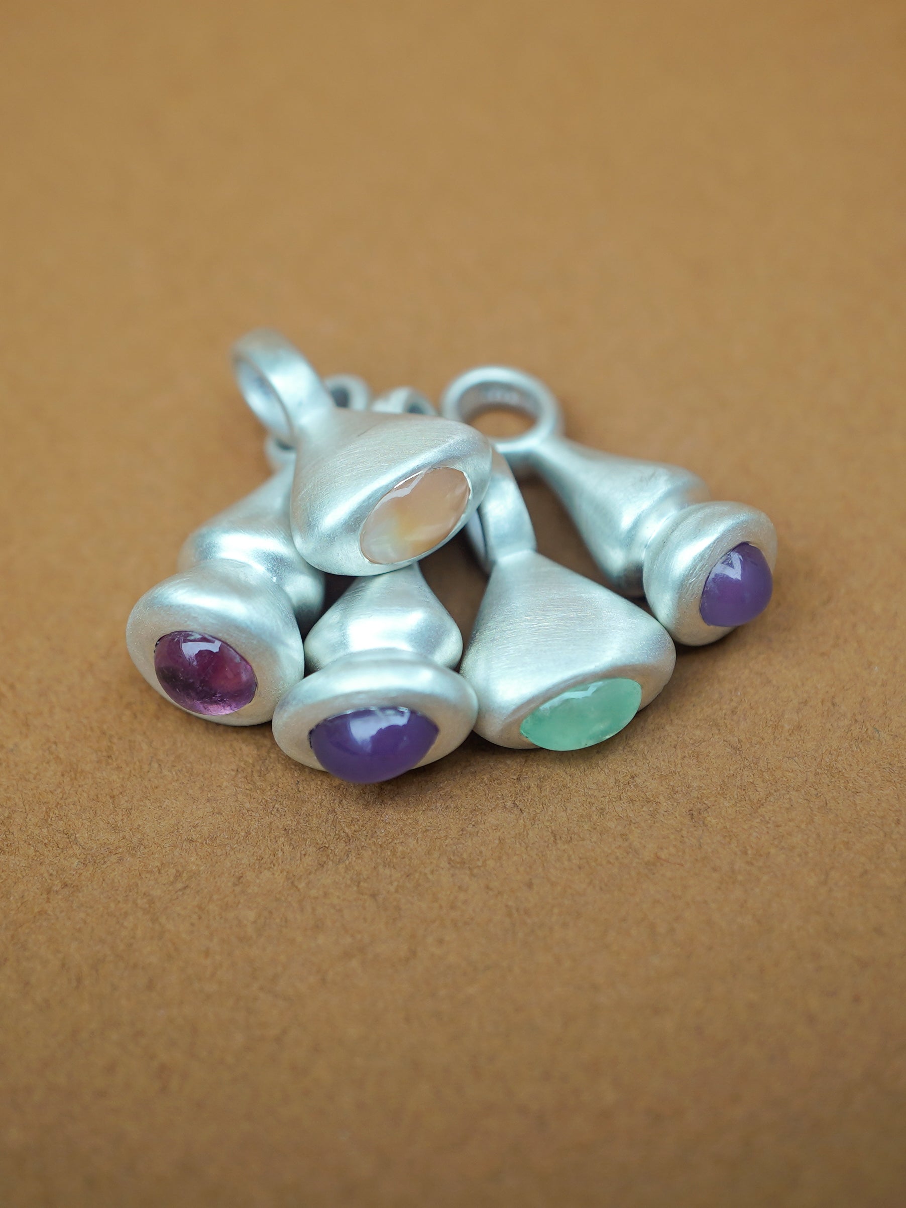 Purple Chalcedony Pendulum Charm No. 6 - Silver with other silver pendulum charms