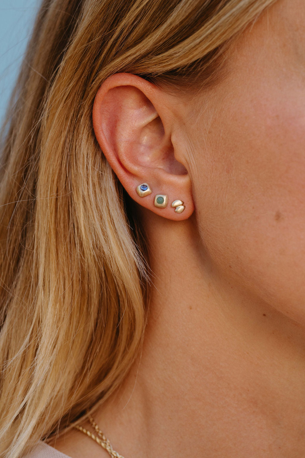 Sapphire Trove Stud Earring - Gold earring stack