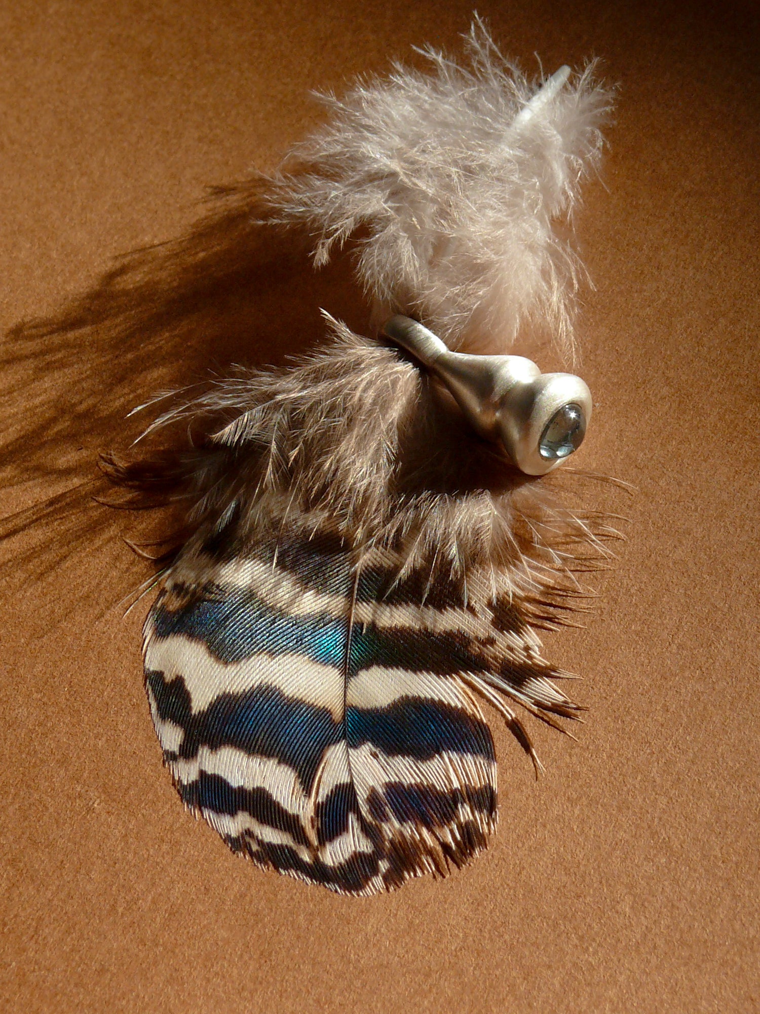 TealSapphirePendulumNo.1-Silver on feather