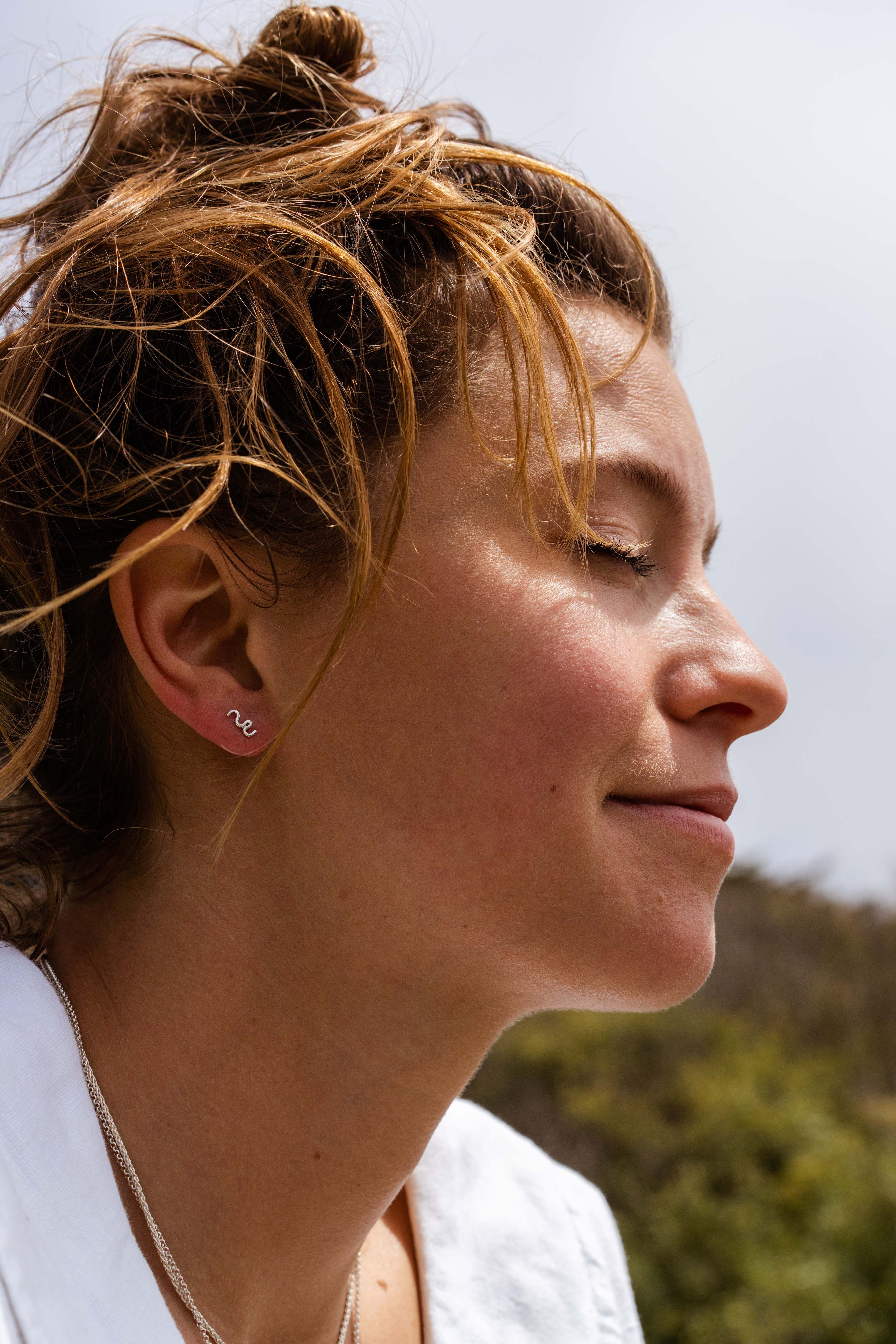 Flutter Stud Earring - Silver on model