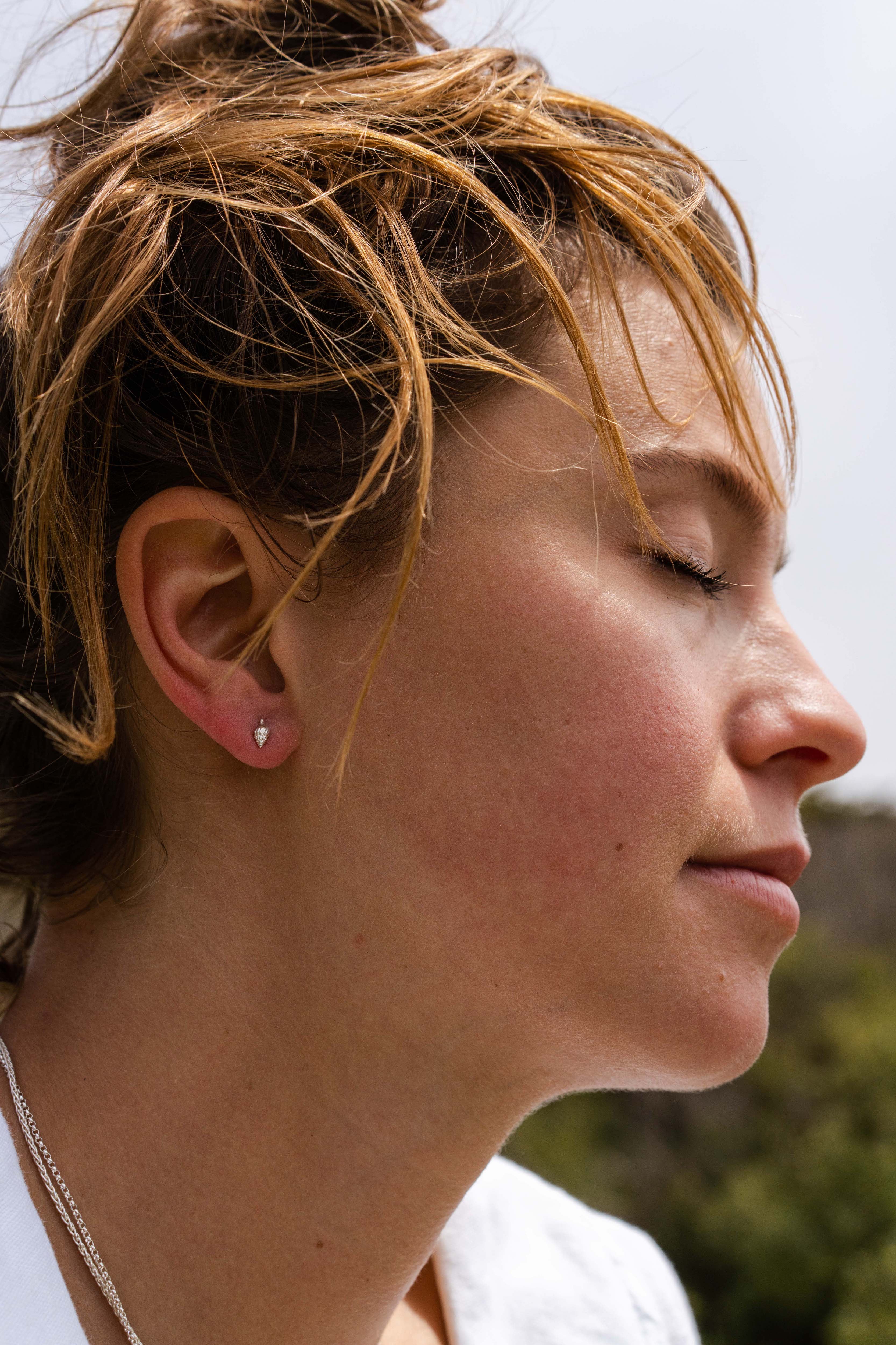 Petite Shell Stud Earring - Silver on model