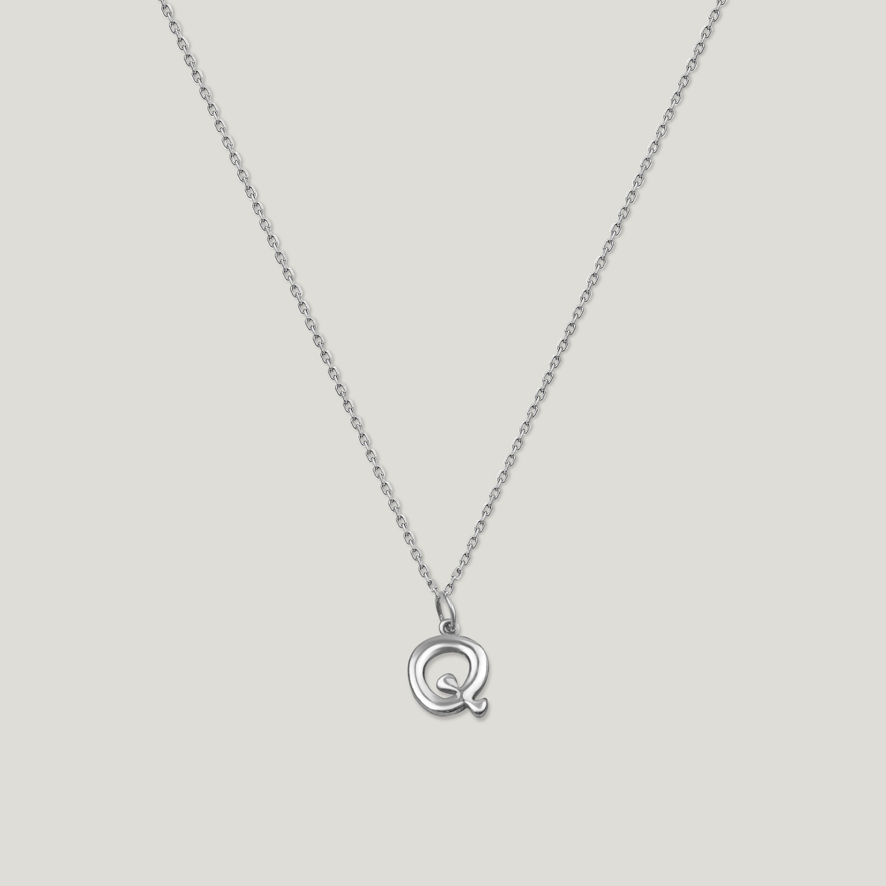 Silver Strand Cable Chain with Slow Bloom Letter Charm Q