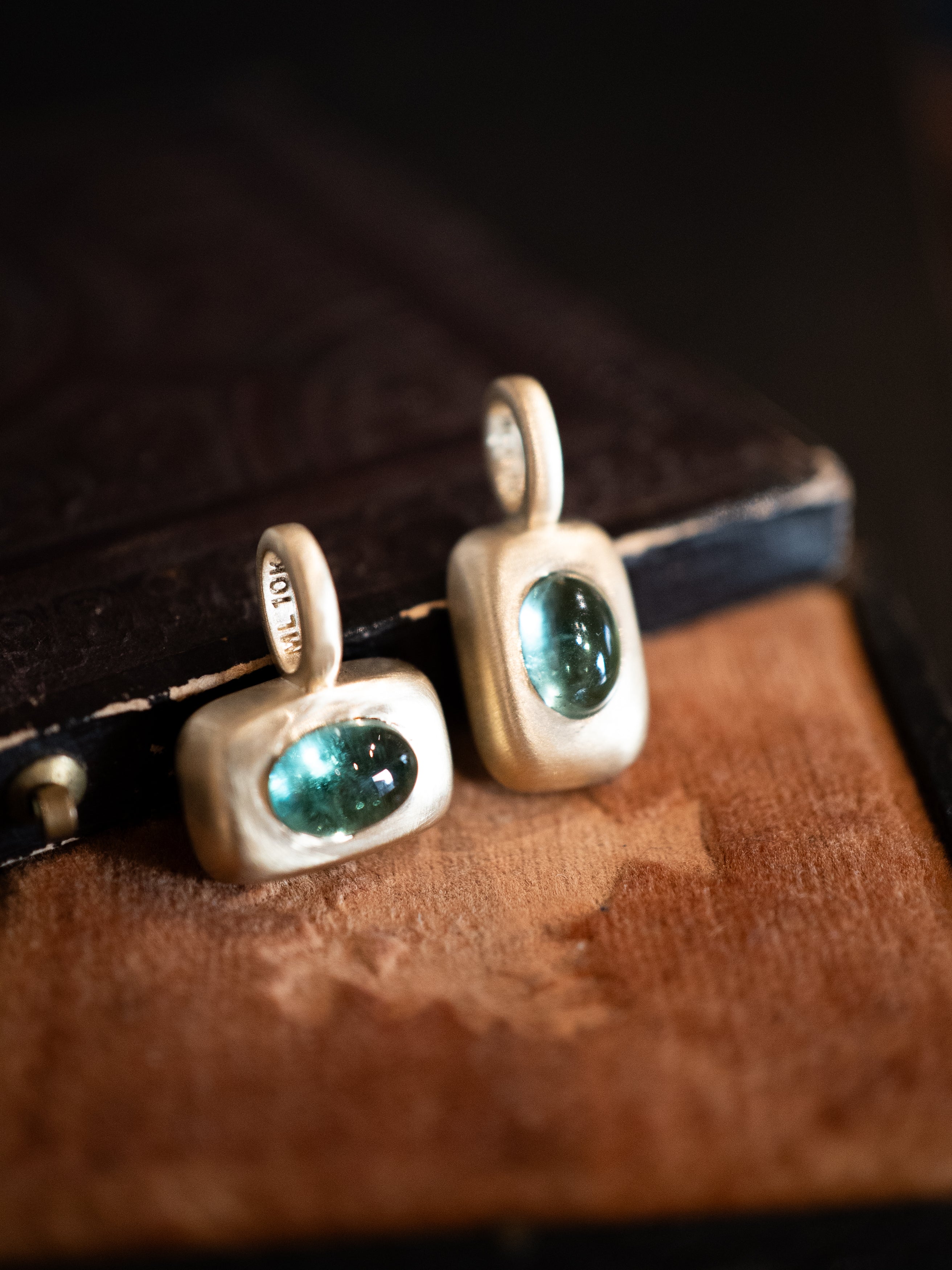 Teal Tourmaline Horizontal and Vertical Trove Charm -Gold