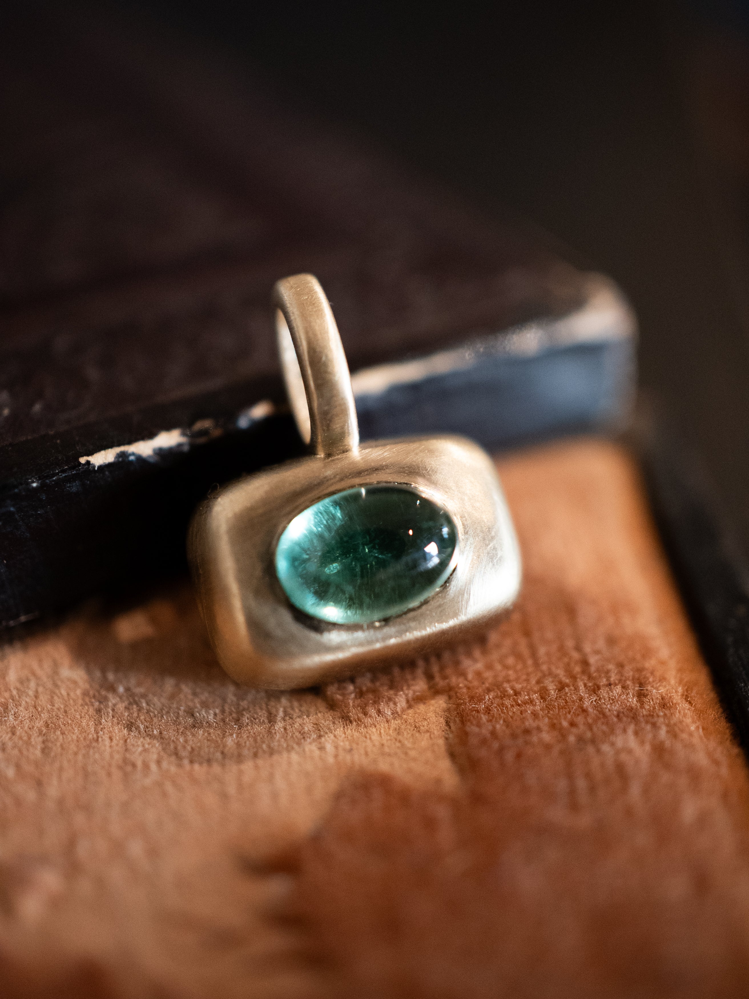 Teal Tourmaline Horizontal Trove Charm -Gold