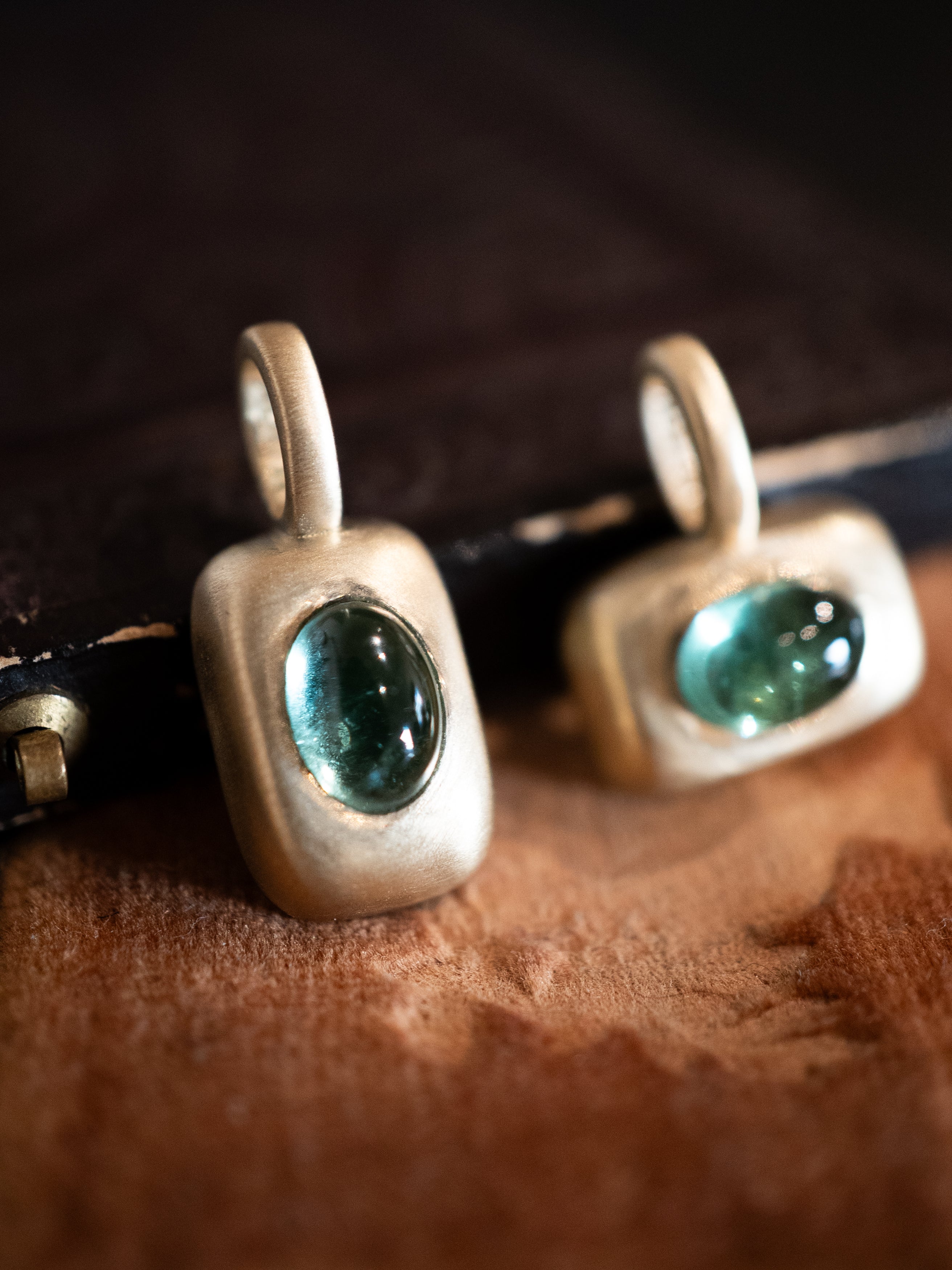 Teal Tourmaline Vertical and Horizontal Trove Charm - Gold