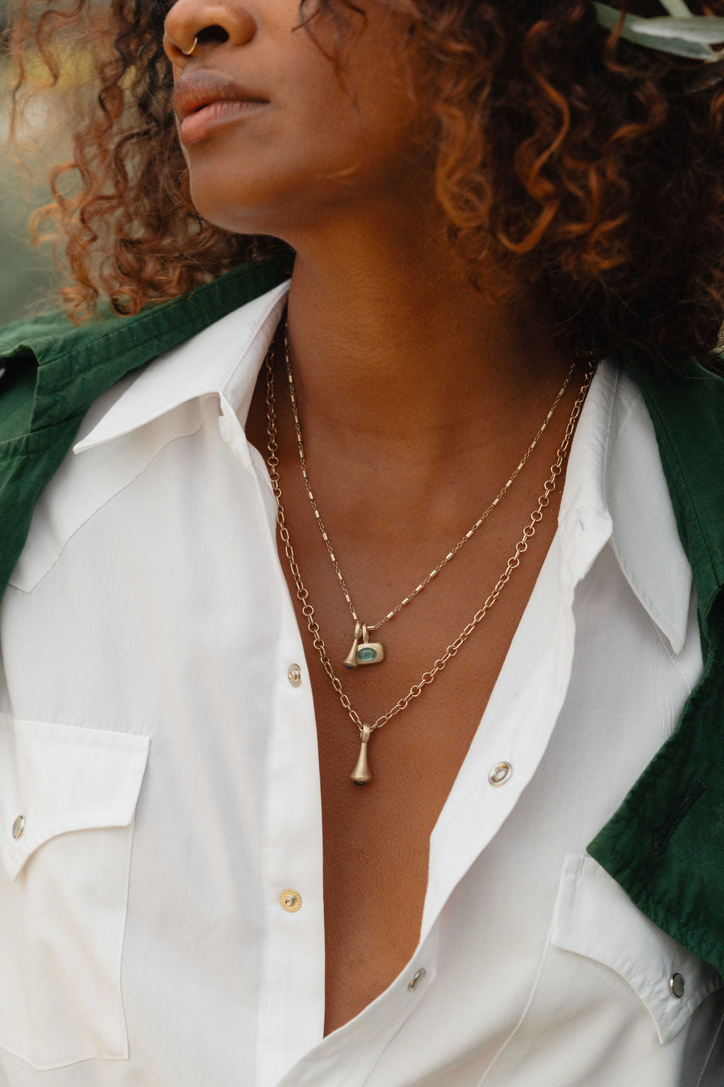 Teal Tourmaline Horizontal Trove Charm -Gold