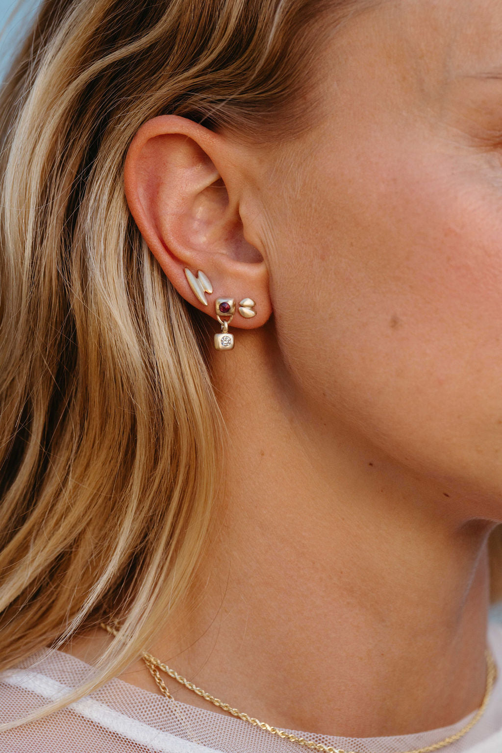 Trace Stud Earring - Gold in earring stack