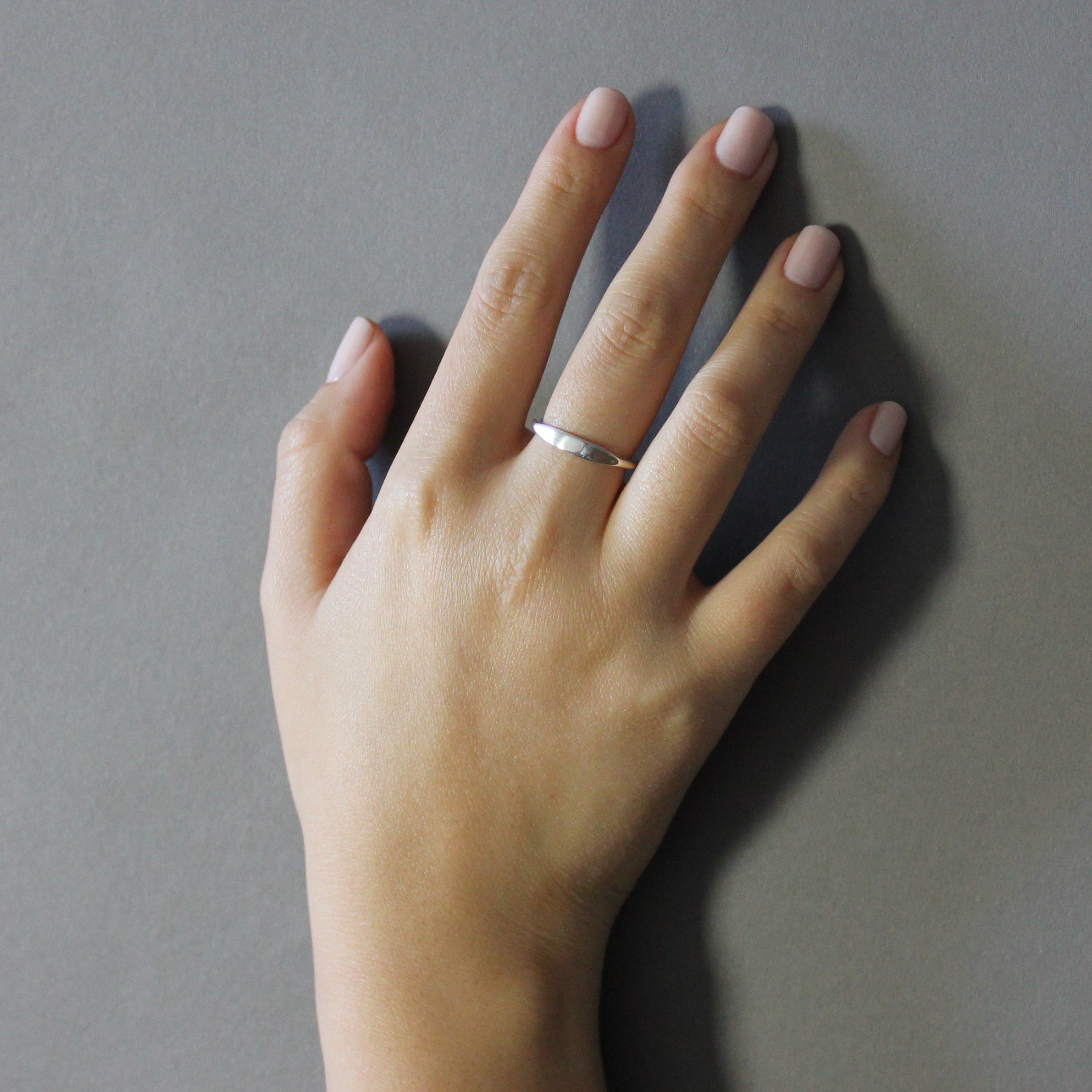 silver petite bandeau ring on model